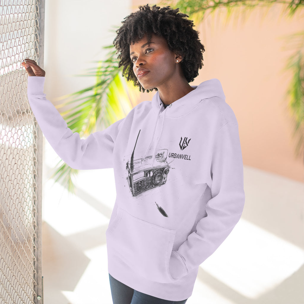 Walkie-Talkie Radio Sketch Hoodie — URBANVELL Minimal Urban Radio Graphic Fleece Pullover