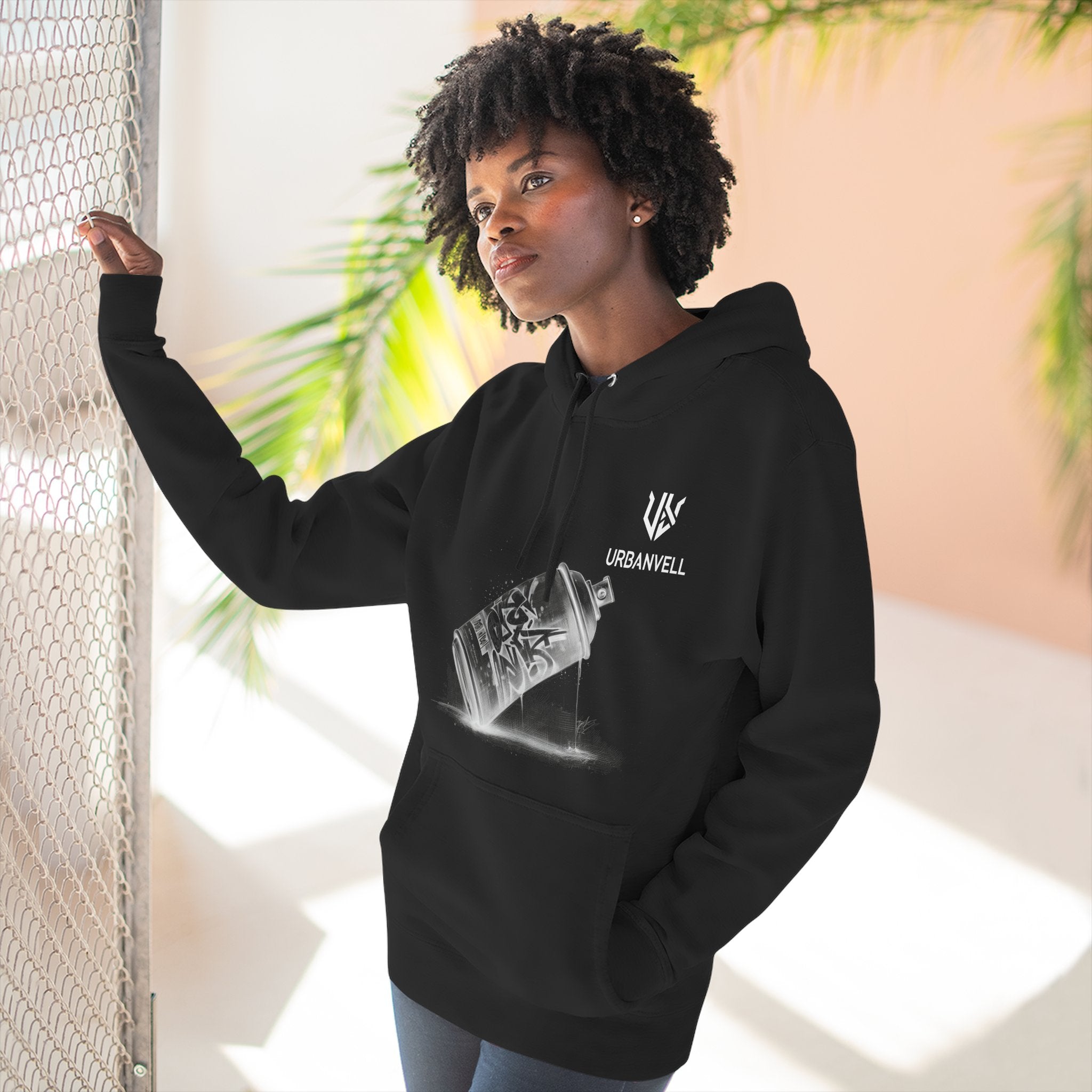 Graffiti Spray Can Sketch Hoodie — URBANVELL Urban Art Streetwear Fleece Pullover