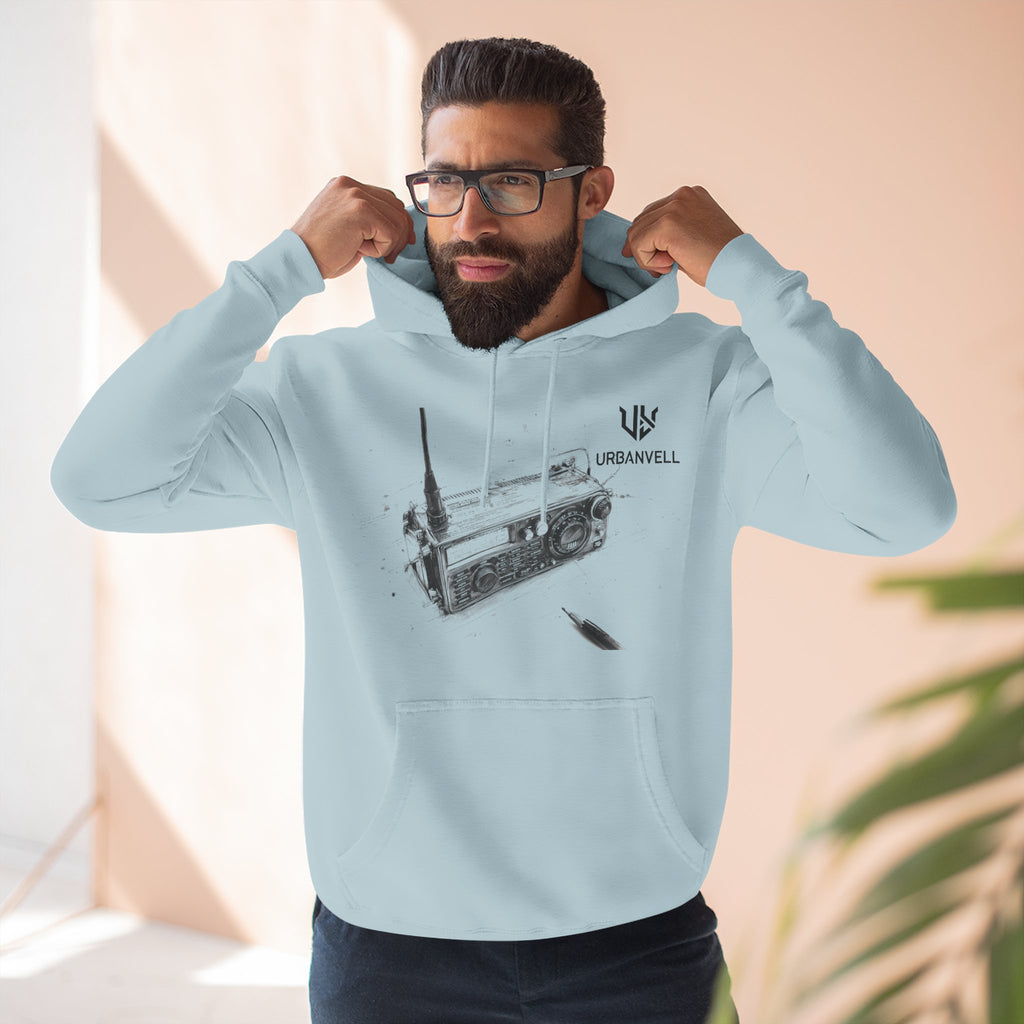 Walkie-Talkie Radio Sketch Hoodie — URBANVELL Minimal Urban Radio Graphic Fleece Pullover