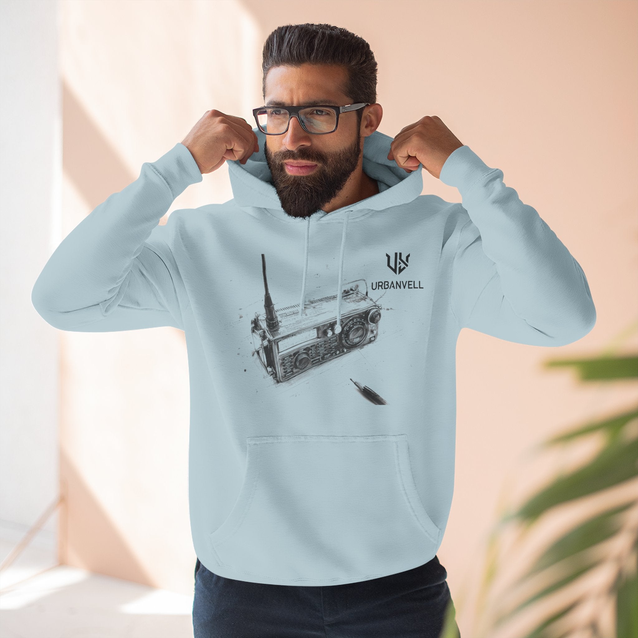 Walkie-Talkie Radio Sketch Hoodie — URBANVELL Minimal Urban Radio Graphic Fleece Pullover