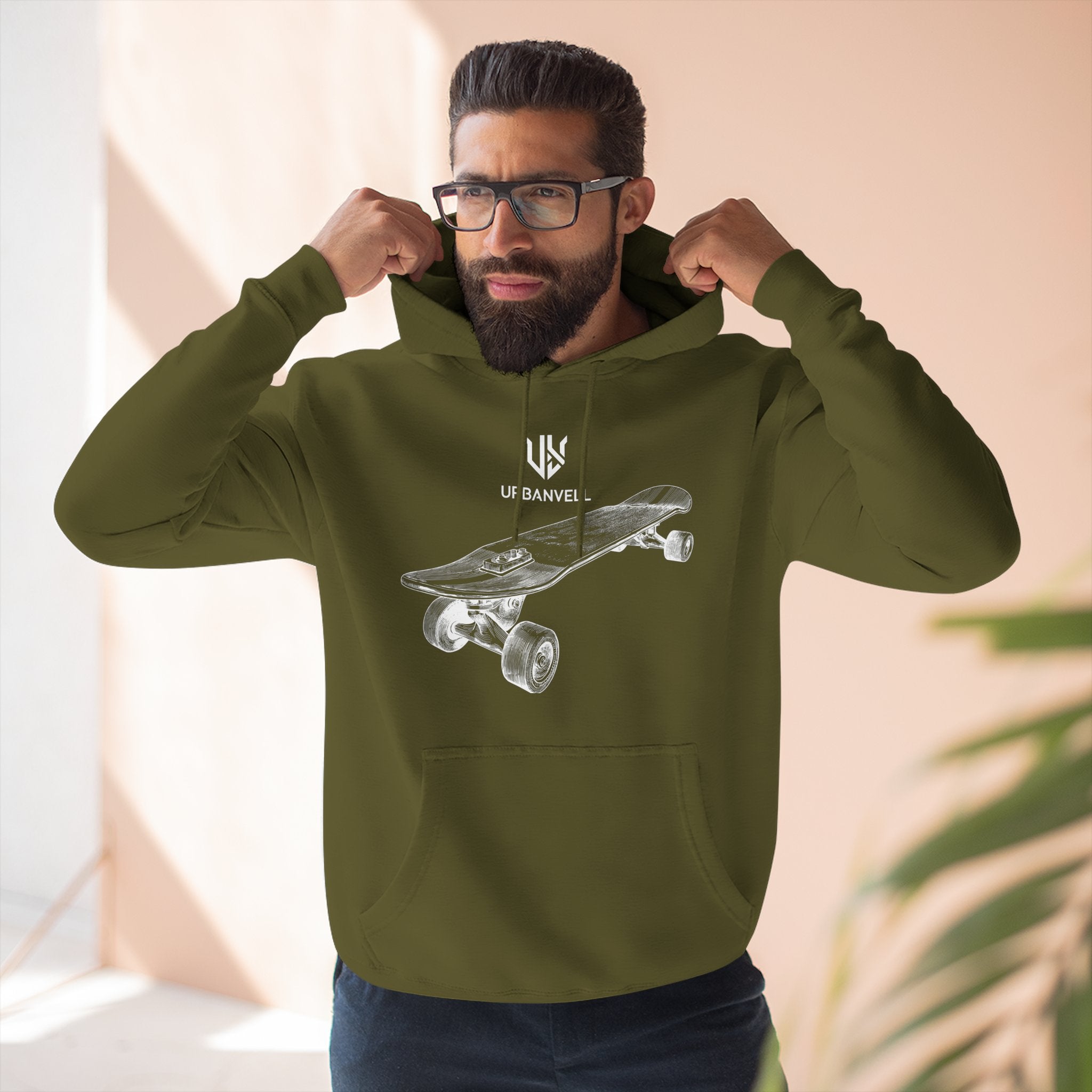 Skateboard Sketch Hoodie — URBANVELL Minimalist Hand-Drawn Skate Deck Pullover