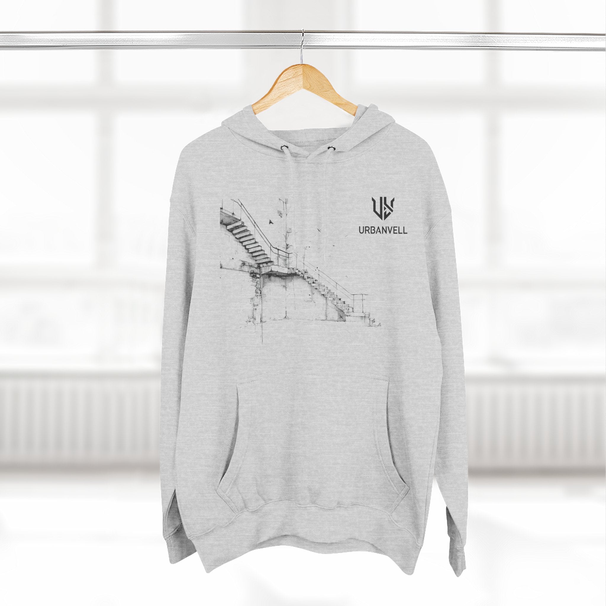 Industrial Staircase Sketch Hoodie — URBANVELL Minimal Architectural Pullover