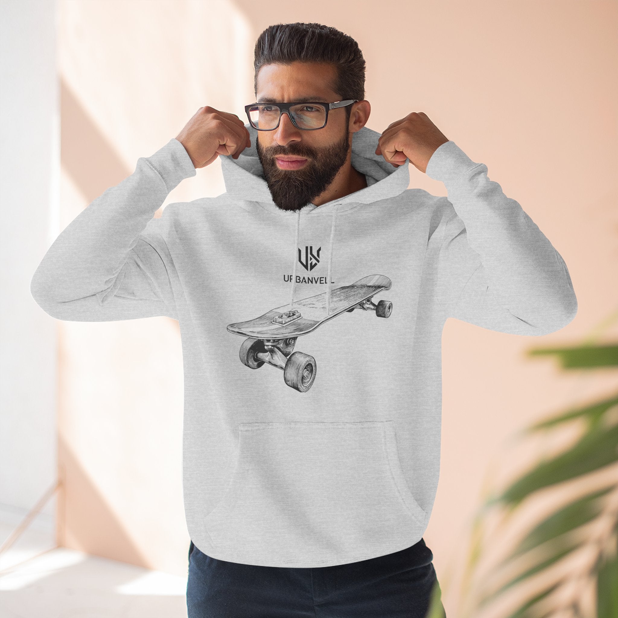 Skateboard Sketch Hoodie — URBANVELL Minimalist Hand-Drawn Skate Deck Pullover