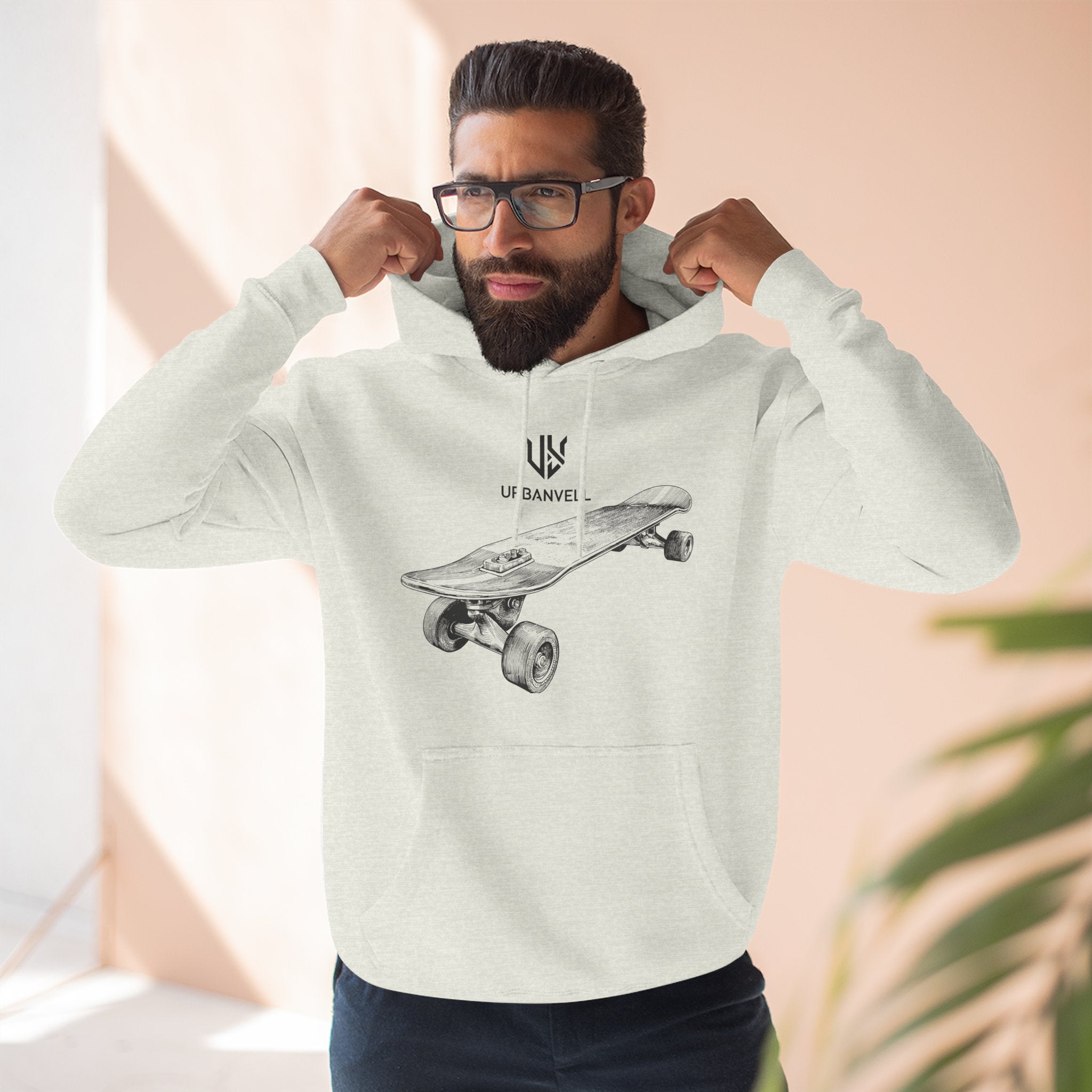 Skateboard Sketch Hoodie — URBANVELL Minimalist Hand-Drawn Skate Deck Pullover