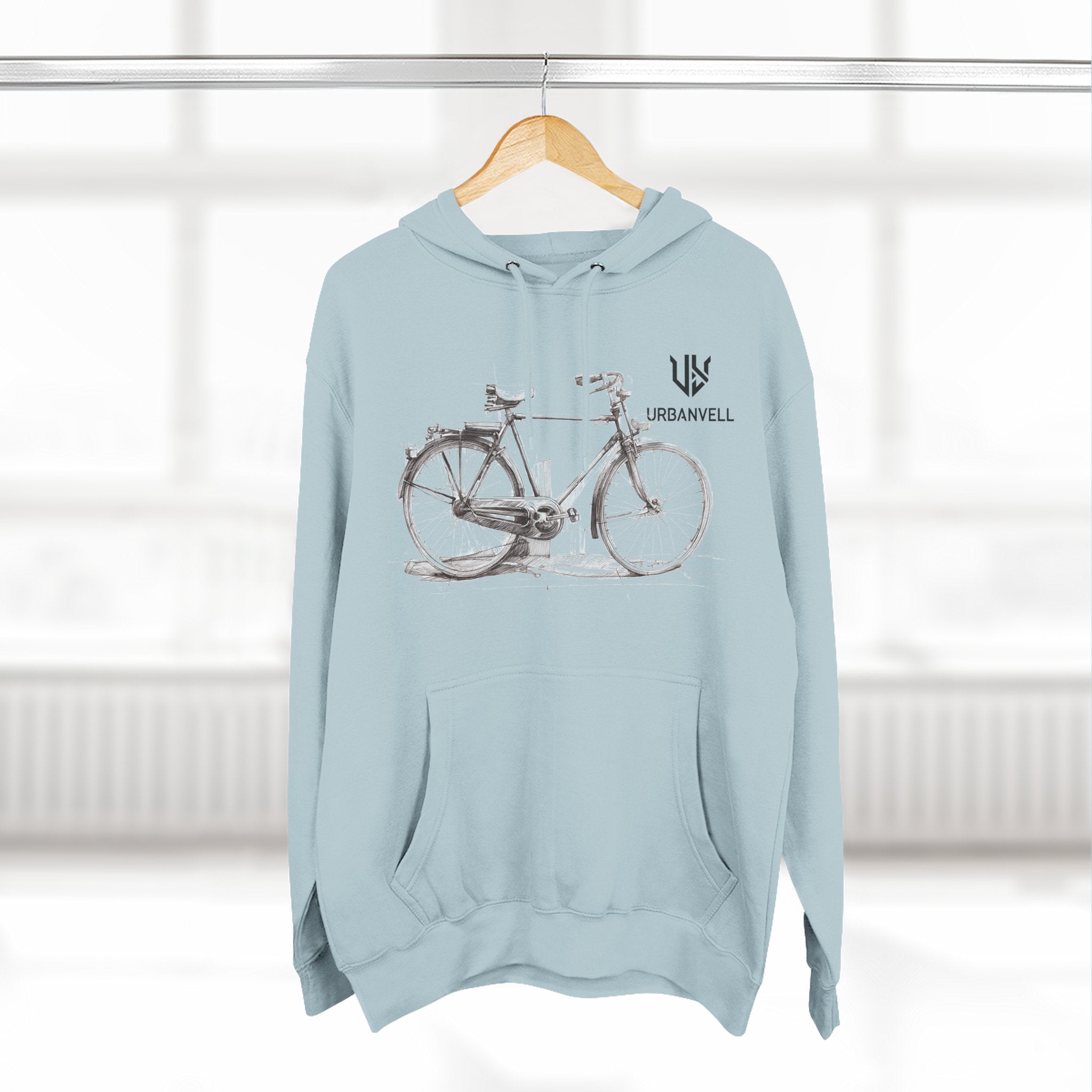 Bicycle Sketch Hoodie — URBANVELL Vintage Bike Illustration Fleece Pullover