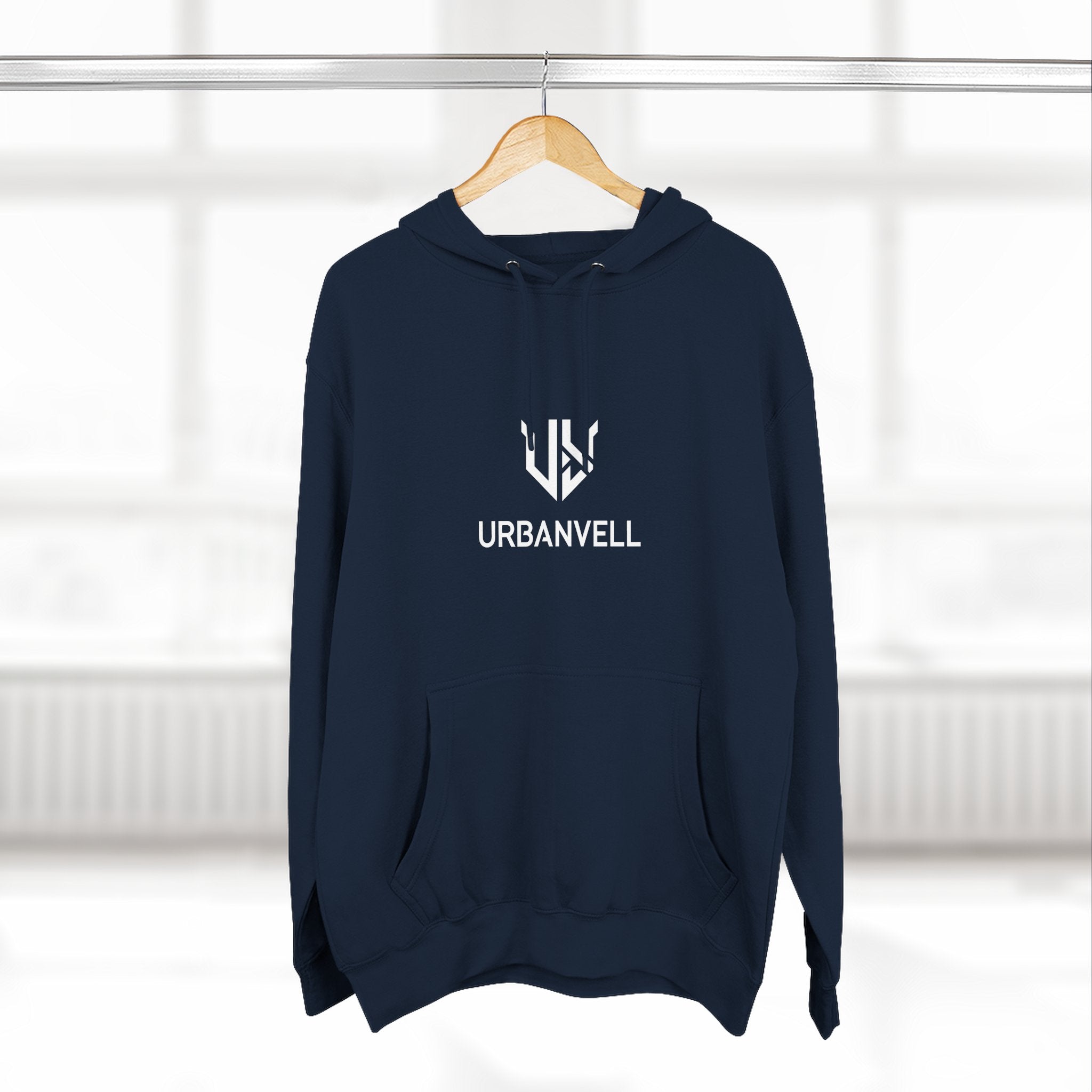 URBANVELL Centered Minimal Logo Hoodie — Classic Fleece Pullover