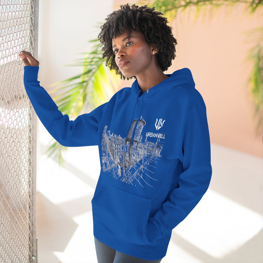 Water Tower Sketch Hoodie — URBANVELL Skyline Graphic Fleece Hoodie