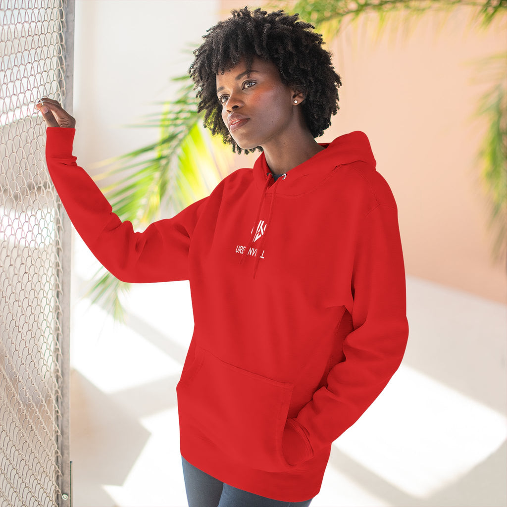 Minimal Small Cenetred Logo Hoodie — URBANVELL White Three-Panel Fleece Hooded Sweatshirt