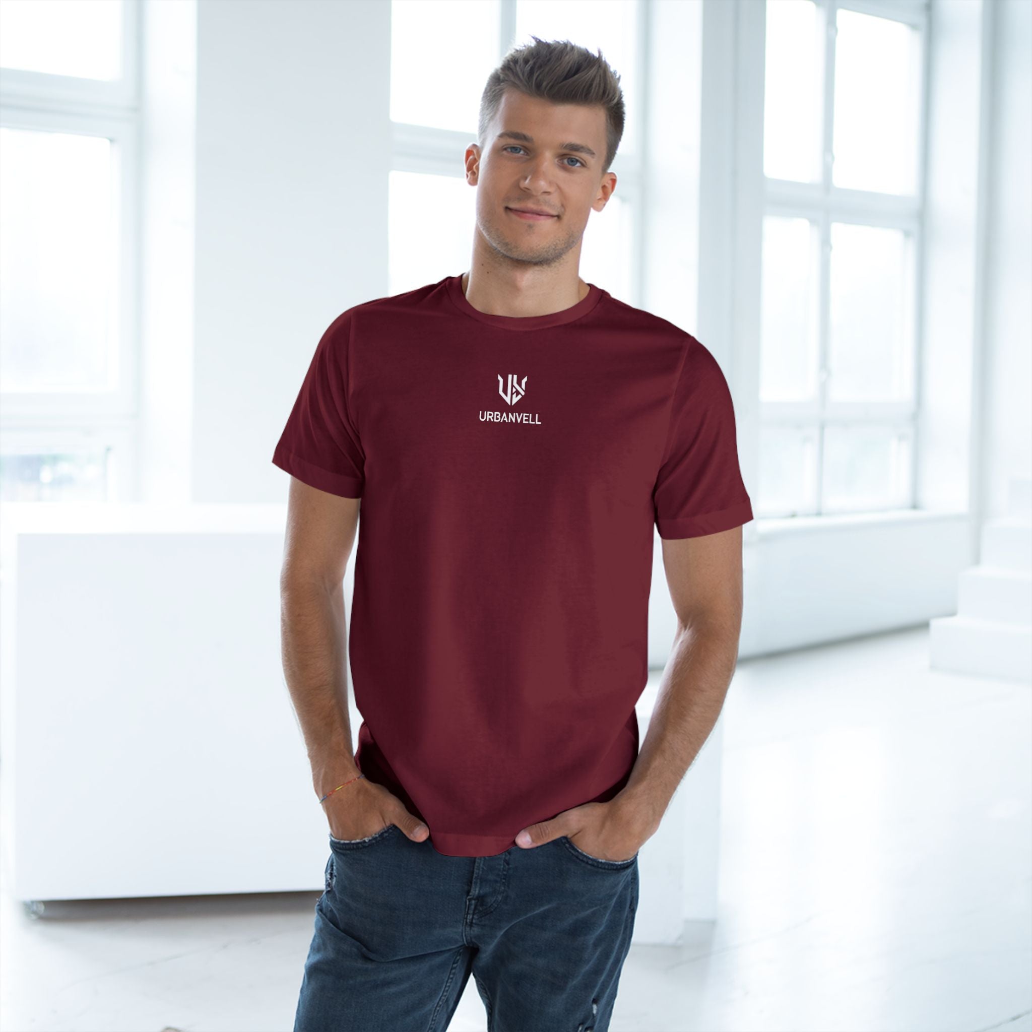 Minimal UrbanVell Centered Logo T‑Shirt — URBANVELL Clean Small Chest Logo Tee