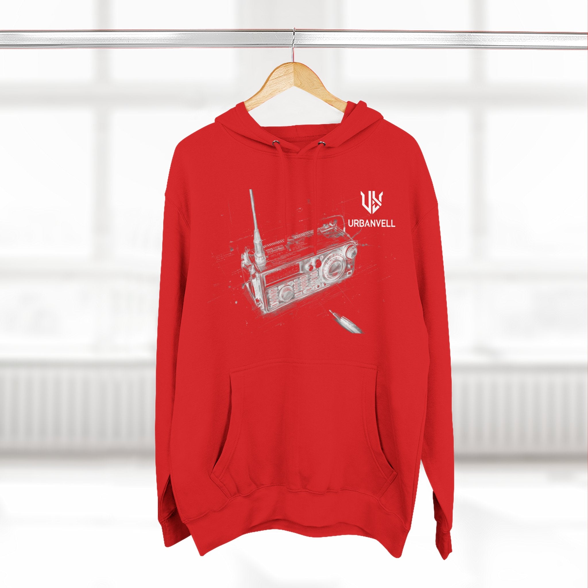 Walkie-Talkie Radio Sketch Hoodie — URBANVELL Minimal Urban Radio Graphic Fleece Pullover