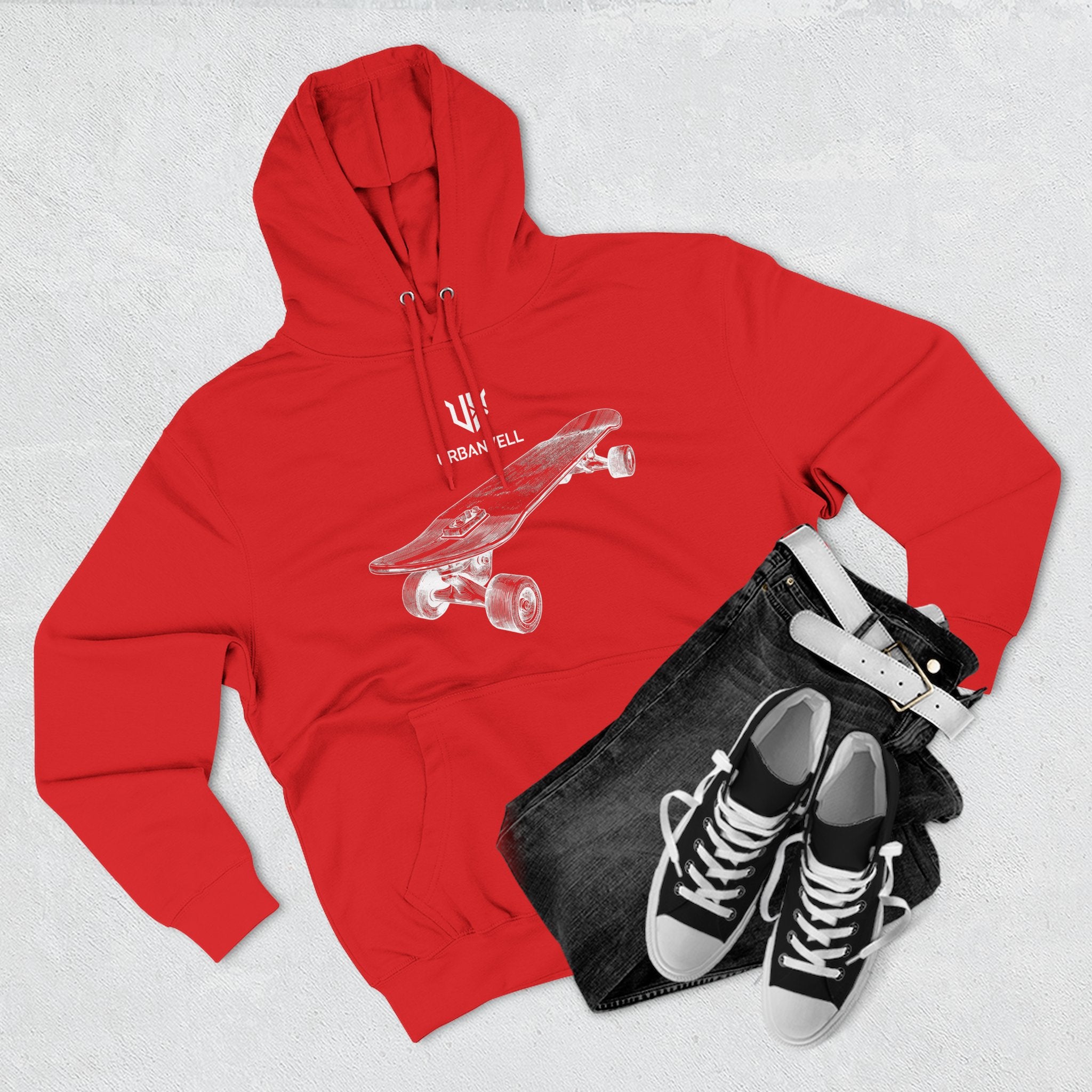 Skateboard Sketch Hoodie — URBANVELL Minimalist Hand-Drawn Skate Deck Pullover