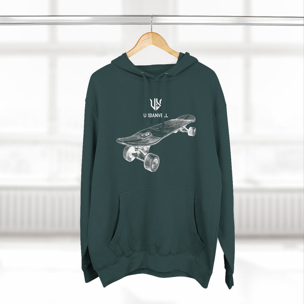 Skateboard Sketch Hoodie — URBANVELL Minimalist Hand-Drawn Skate Deck Pullover