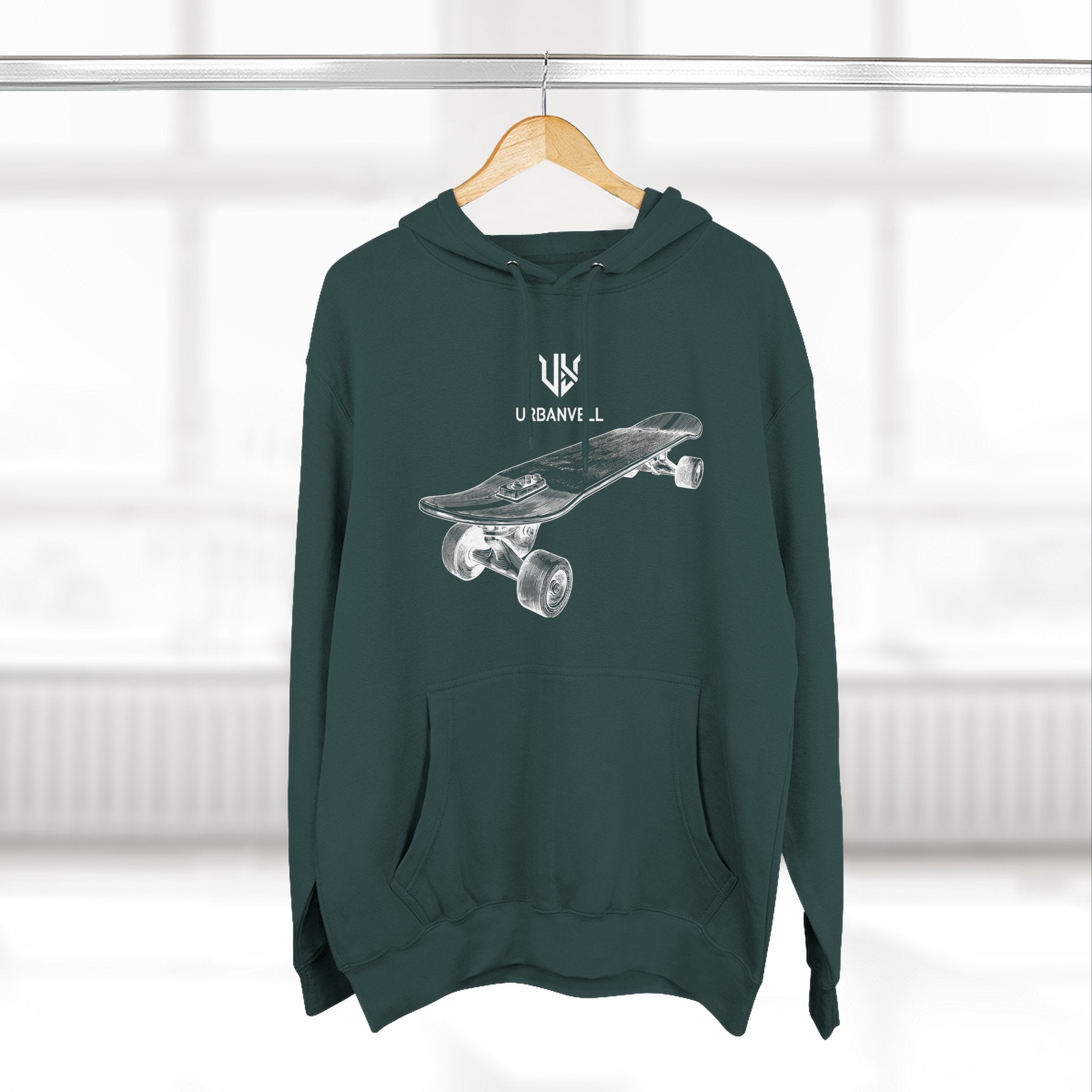 Skateboard Sketch Hoodie — URBANVELL Minimalist Hand-Drawn Skate Deck Pullover