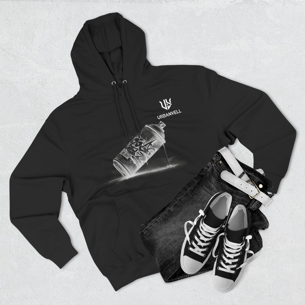 Graffiti Spray Can Sketch Hoodie — URBANVELL Urban Art Streetwear Fleece Pullover