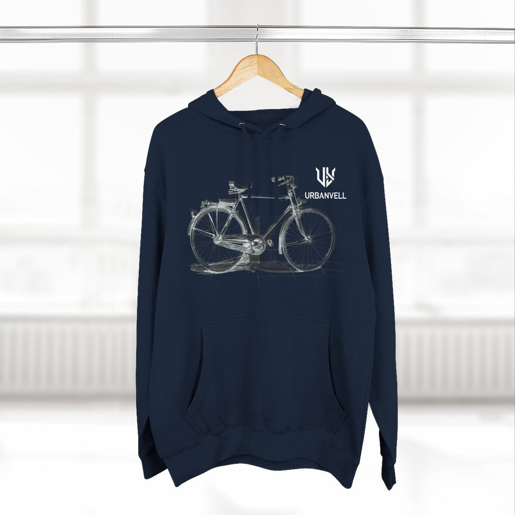 Bicycle Sketch Hoodie — URBANVELL Vintage Bike Illustration Fleece Pullover