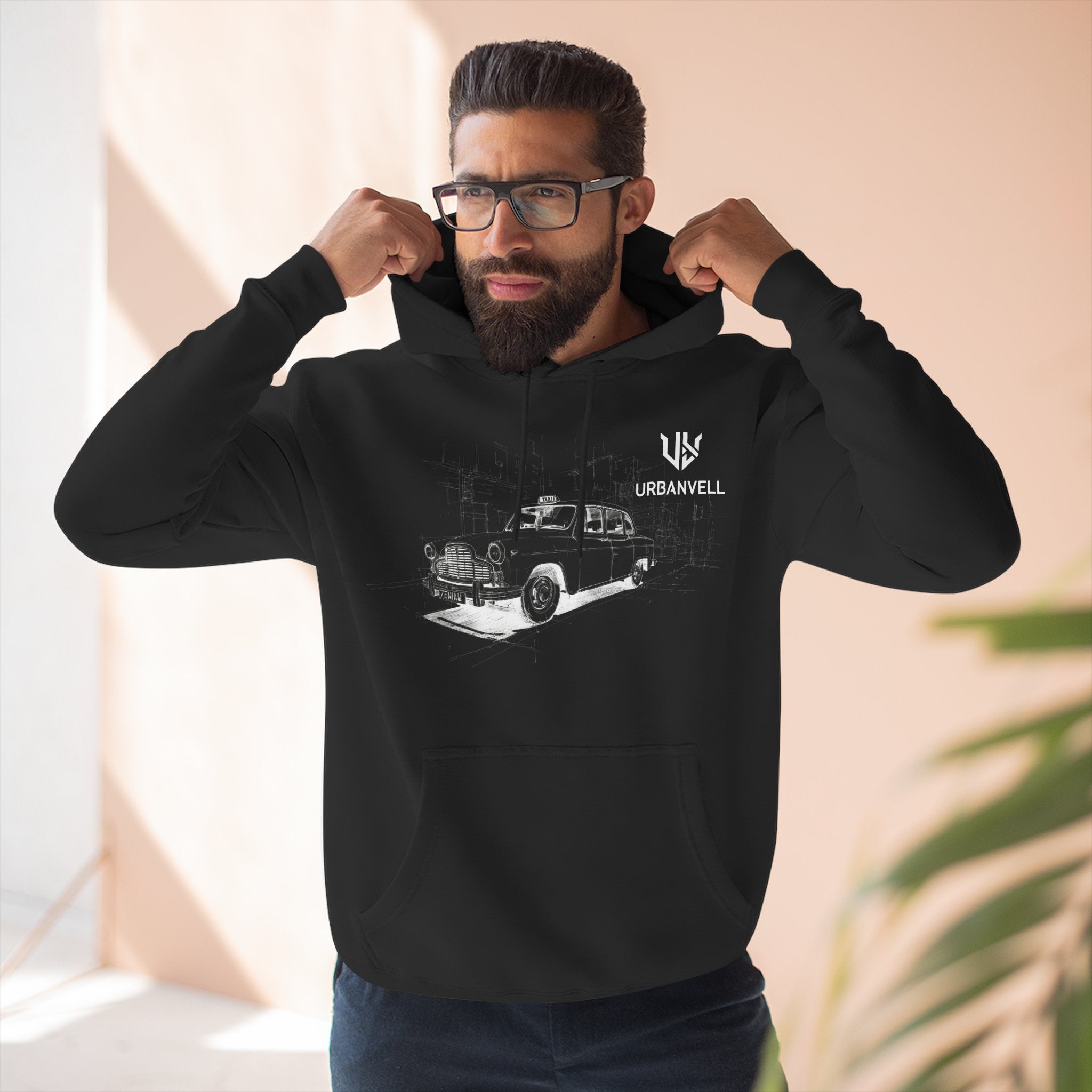 Old City Cab Illustration Hoodie — URBANVELL Classic Convertible Graphic Hoodie