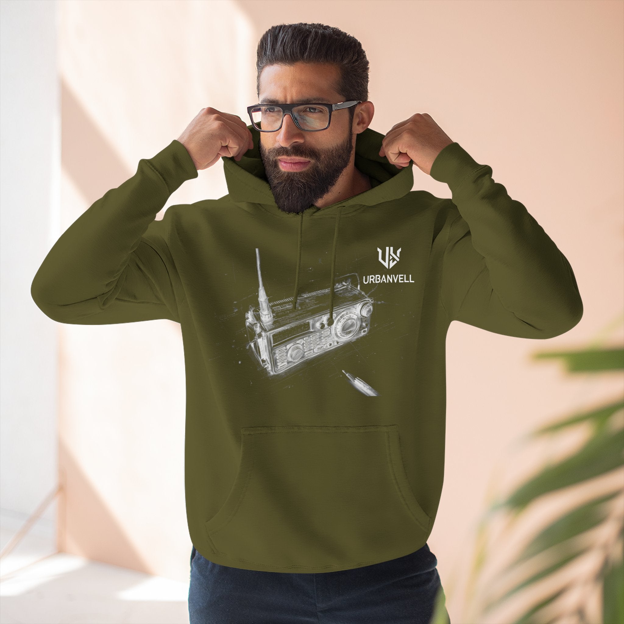 Walkie-Talkie Radio Sketch Hoodie — URBANVELL Minimal Urban Radio Graphic Fleece Pullover