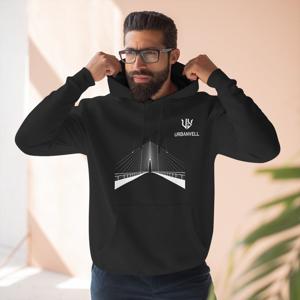 Minimalist Bridge Graphic Hoodie — URBANVELL Three-Panel Fleece Hoodie