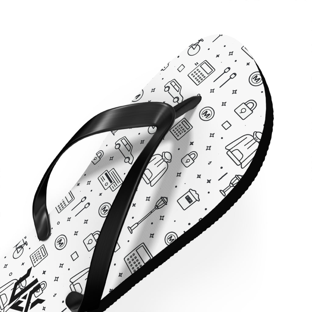 Urban Pattern Flip Flops — Monochrome City Icons Beach Sandals