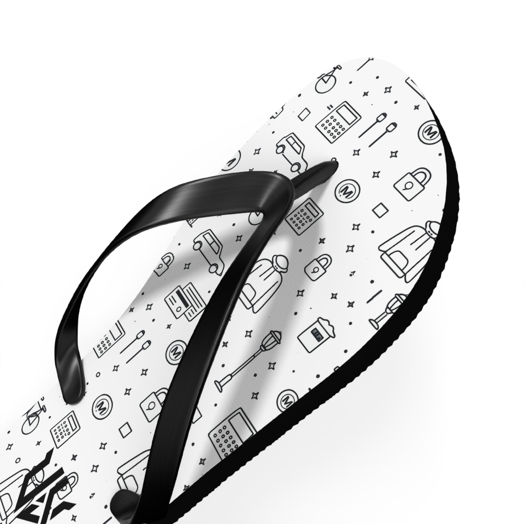 Urban Pattern Flip Flops — Monochrome City Icons Beach Sandals