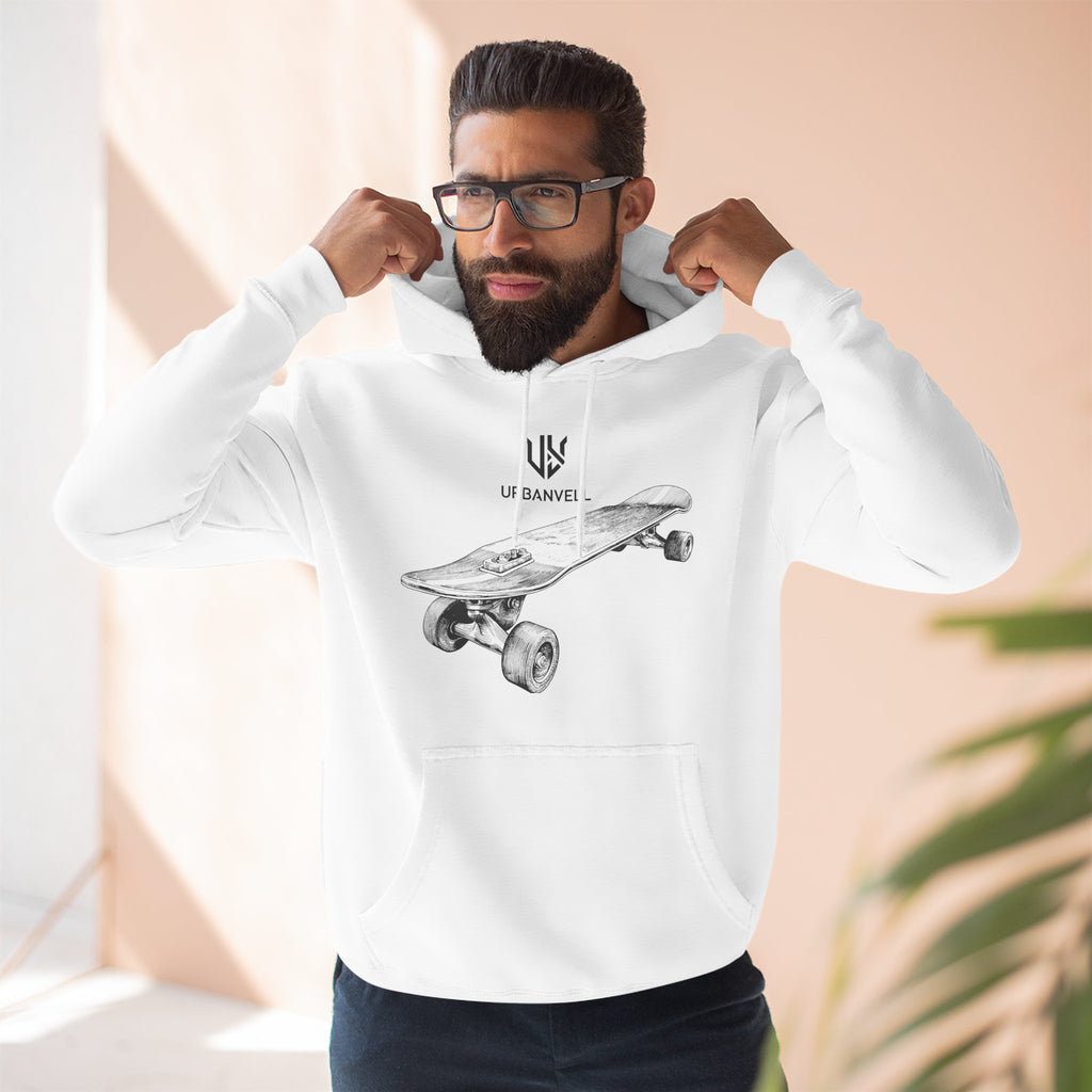 Skateboard Sketch Hoodie — URBANVELL Minimalist Hand-Drawn Skate Deck Pullover