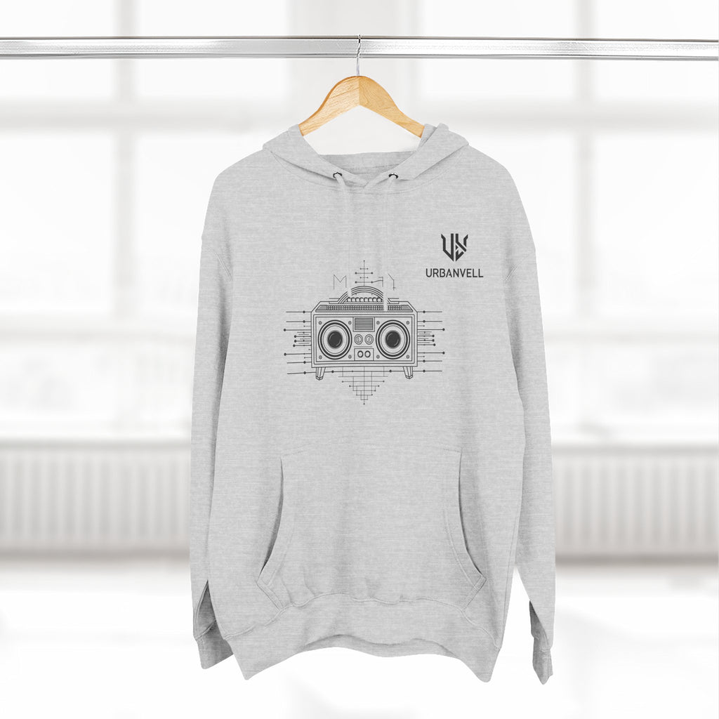 Boombox Graphic Hoodie — URBANVELL Minimalist Retro Cassette Stereo Sweatshirt
