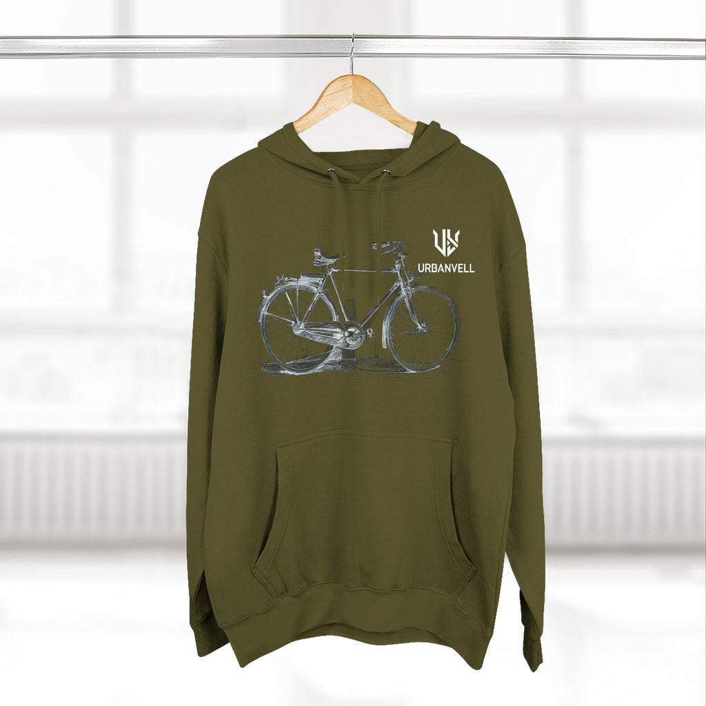 Bicycle Sketch Hoodie — URBANVELL Vintage Bike Illustration Fleece Pullover