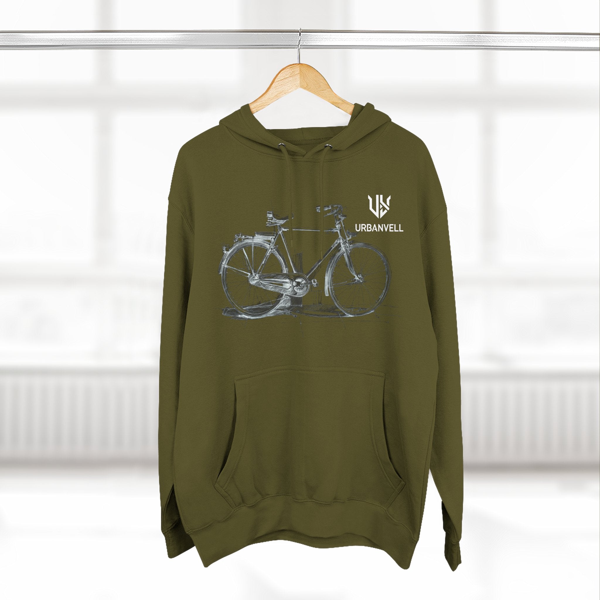 Bicycle Sketch Hoodie — URBANVELL Vintage Bike Illustration Fleece Pullover