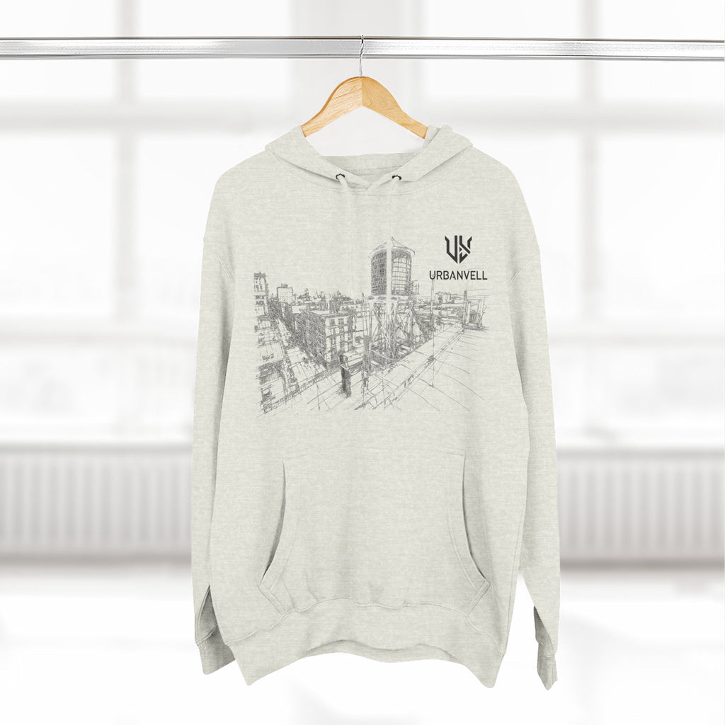 Water Tower Sketch Hoodie — URBANVELL Skyline Graphic Fleece Hoodie