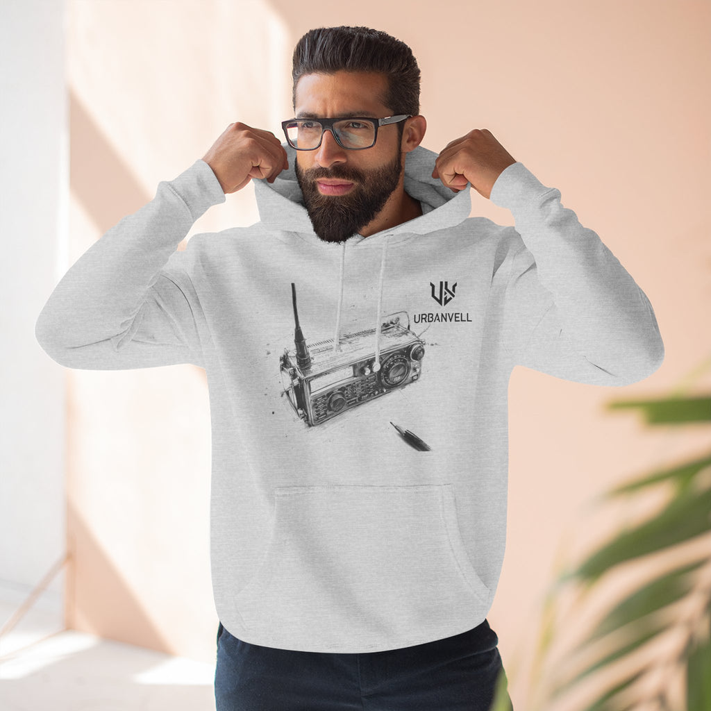Walkie-Talkie Radio Sketch Hoodie — URBANVELL Minimal Urban Radio Graphic Fleece Pullover