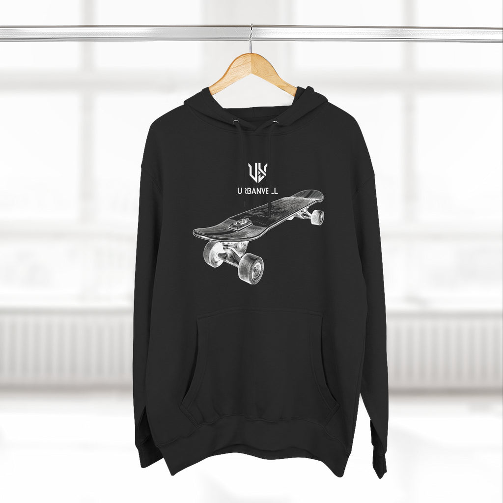 Skateboard Sketch Hoodie — URBANVELL Minimalist Hand-Drawn Skate Deck Pullover