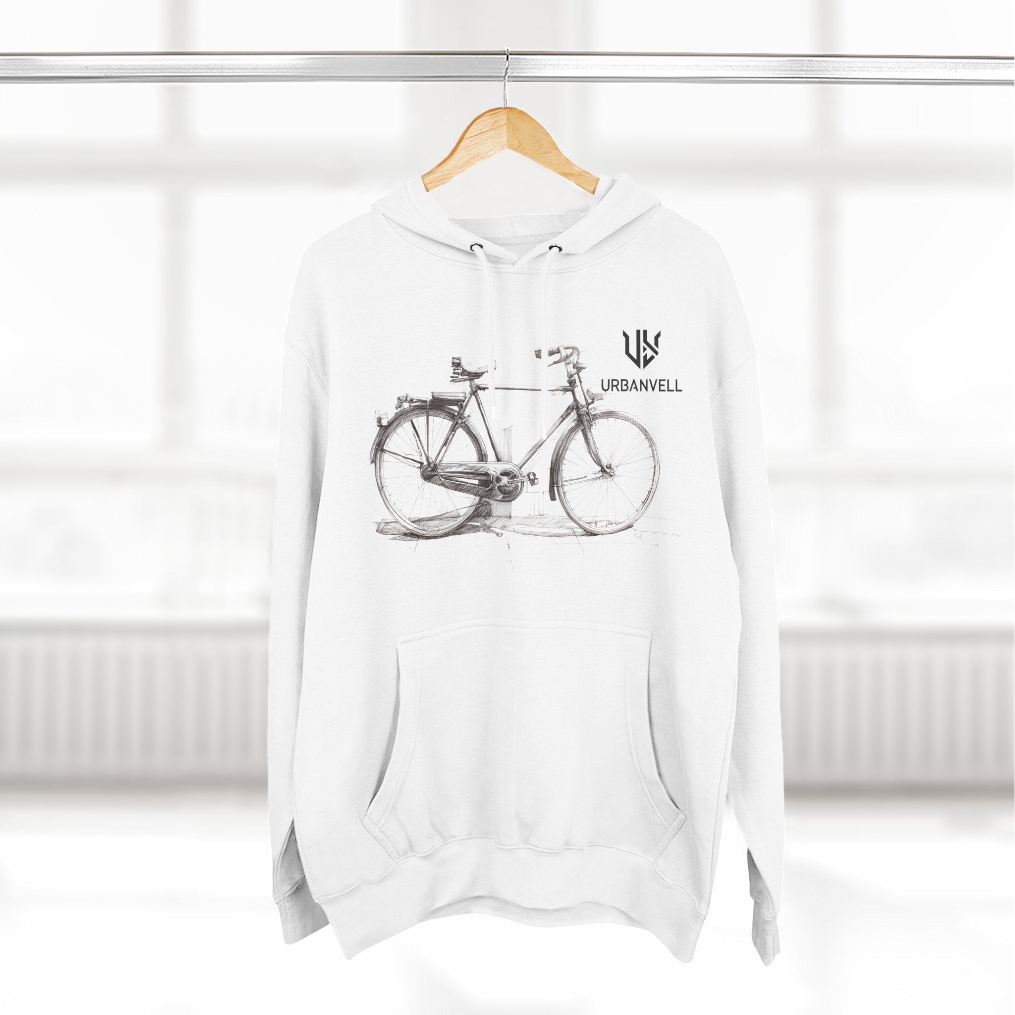 Bicycle Sketch Hoodie — URBANVELL Vintage Bike Illustration Fleece Pullover