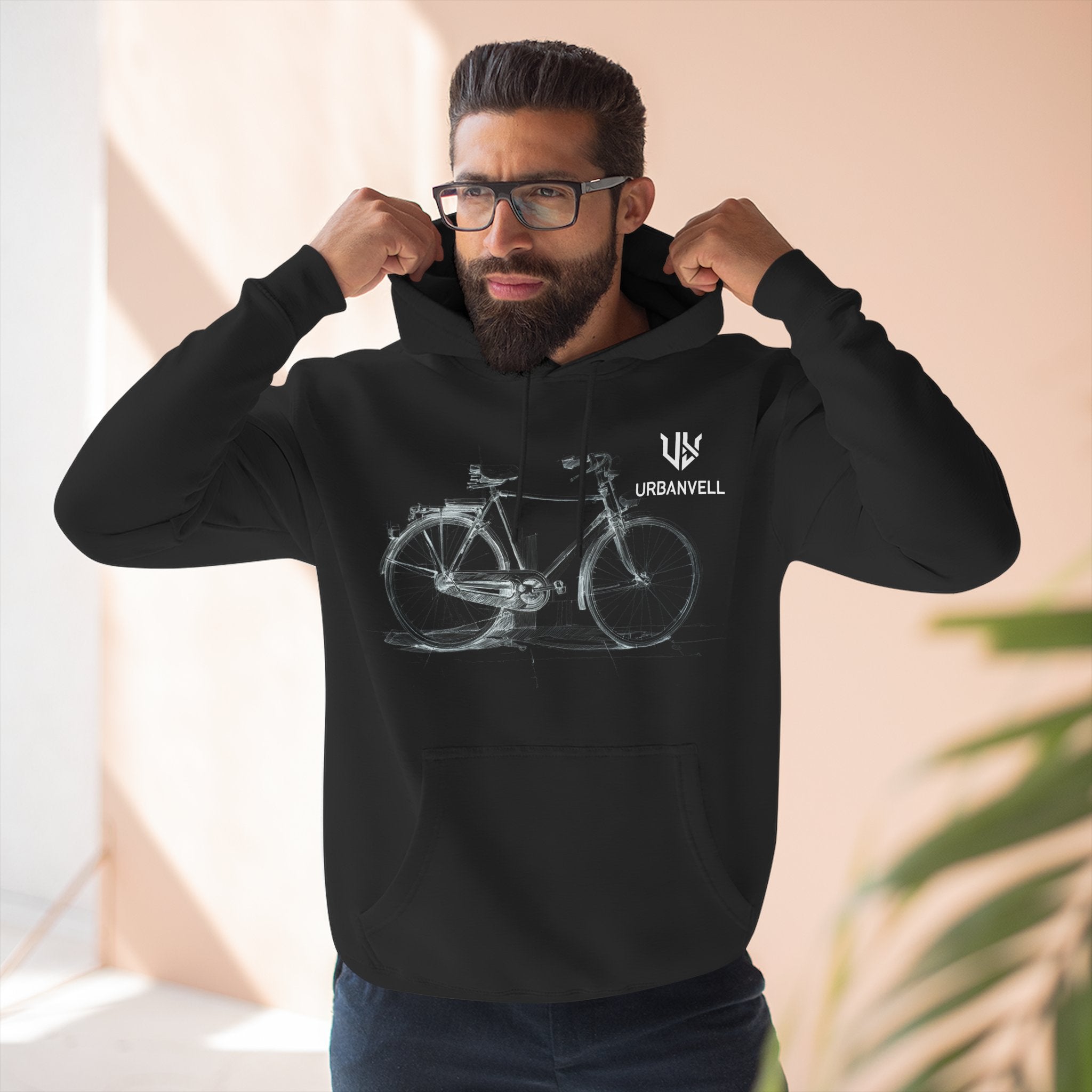 Bicycle Sketch Hoodie — URBANVELL Vintage Bike Illustration Fleece Pullover