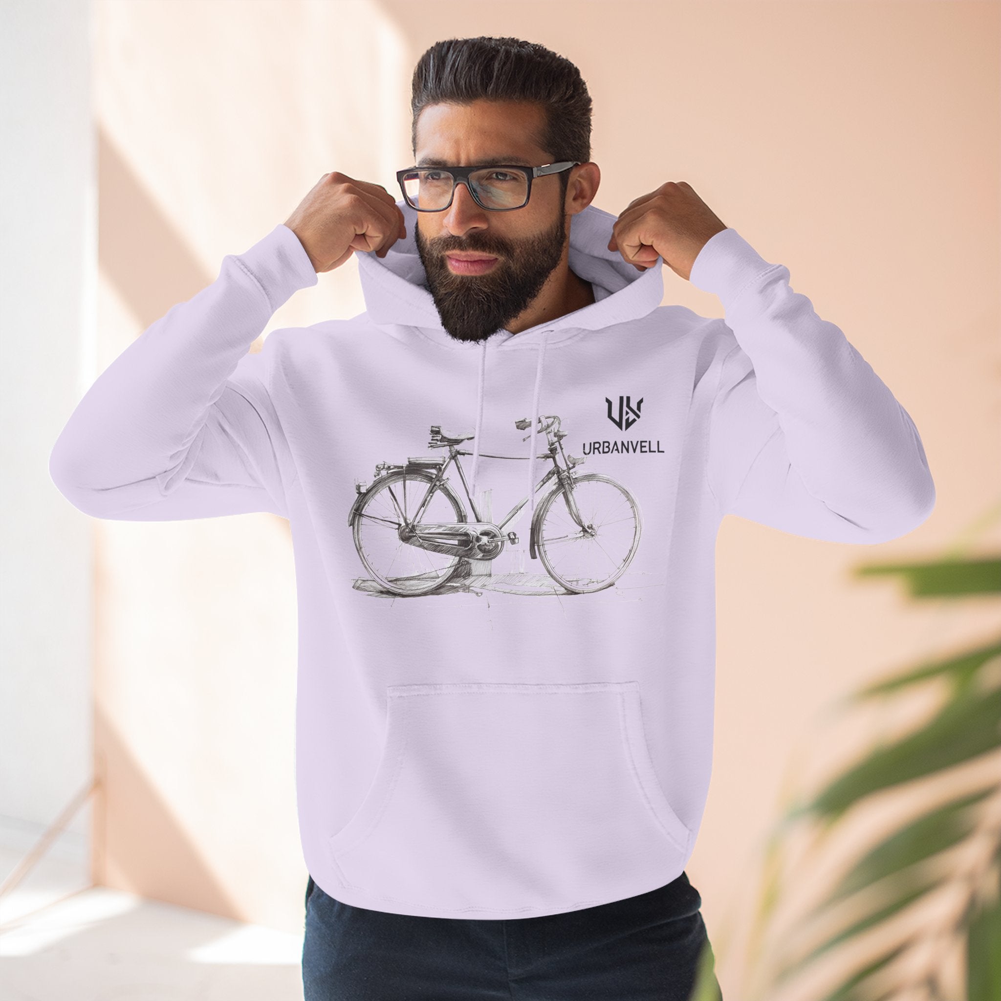Bicycle Sketch Hoodie — URBANVELL Vintage Bike Illustration Fleece Pullover