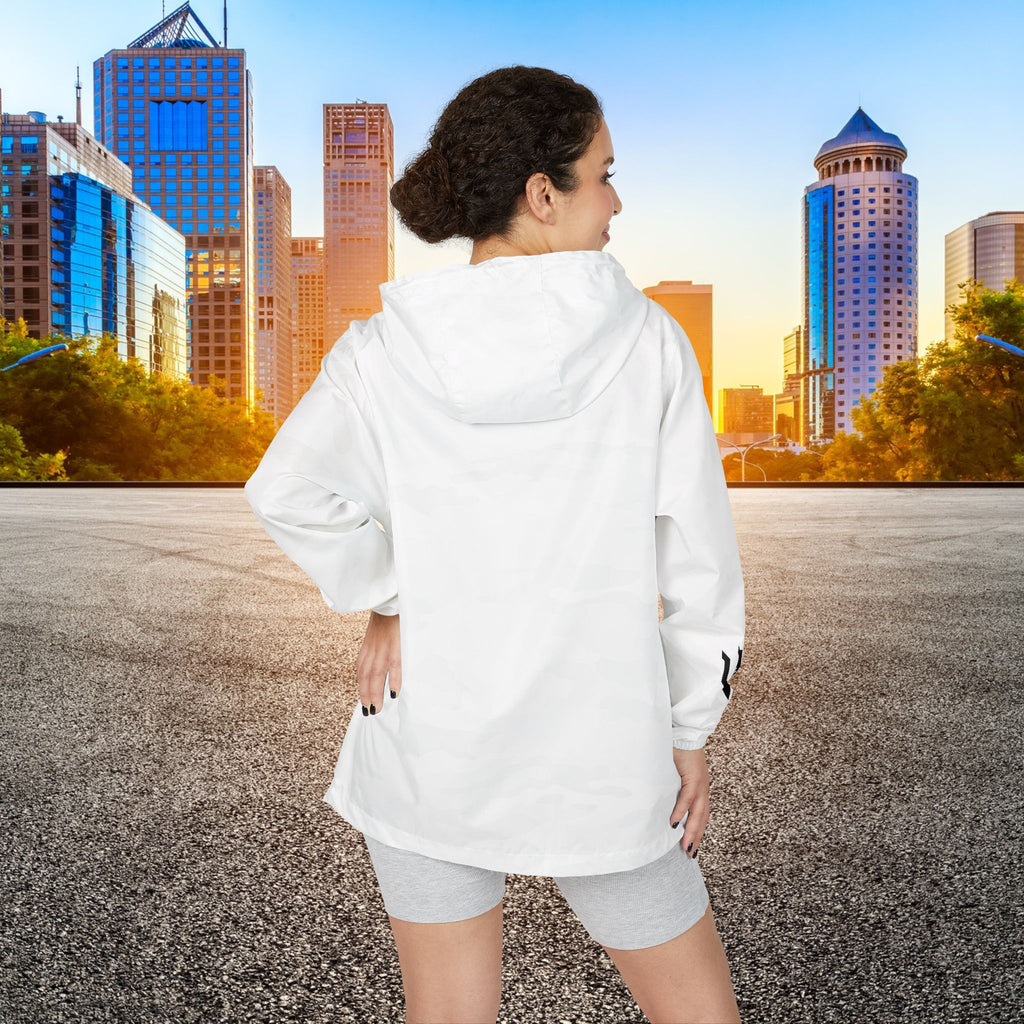 White Camo Windbreaker Jacket with URBANVELL Logo — Lightweight Full-Zip Hooded Jacket