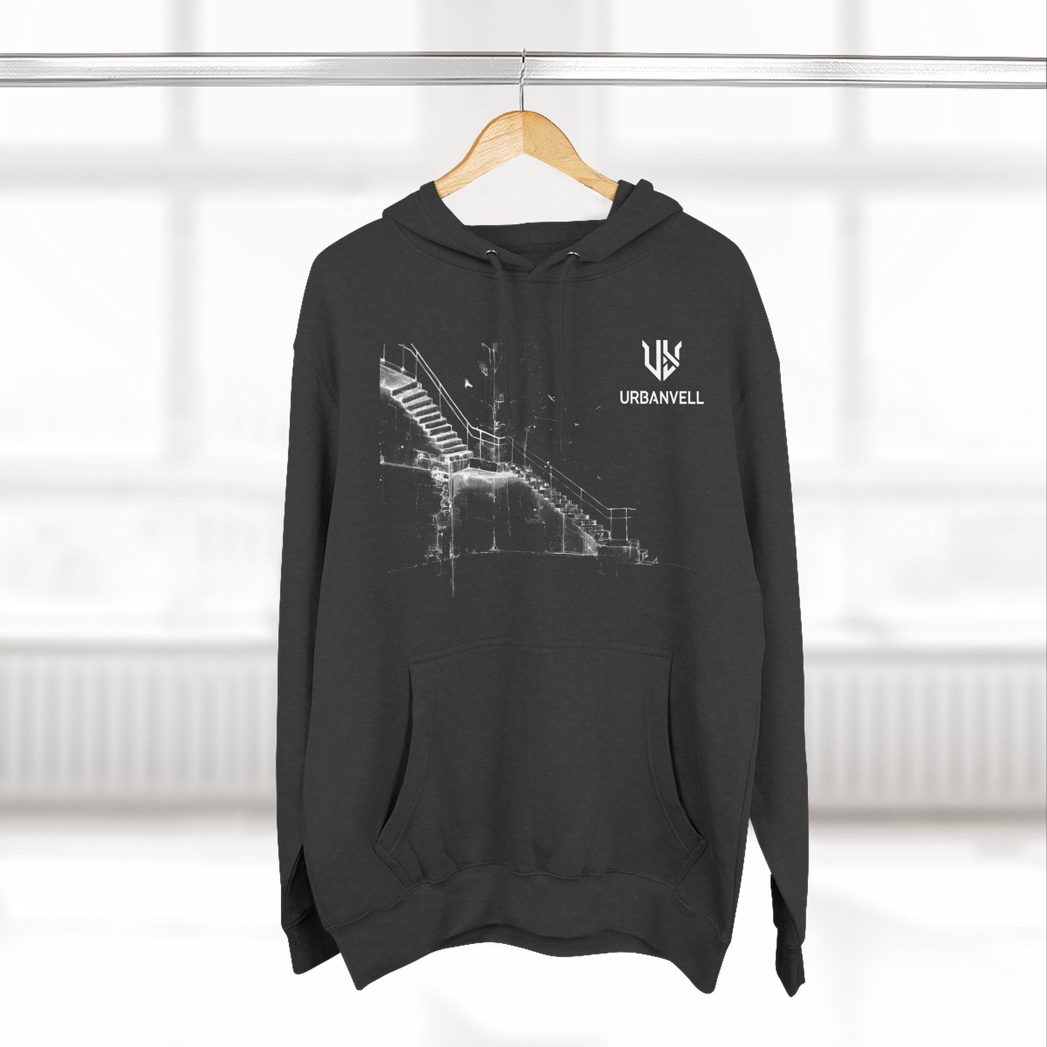 Industrial Staircase Sketch Hoodie — URBANVELL Minimal Architectural Pullover
