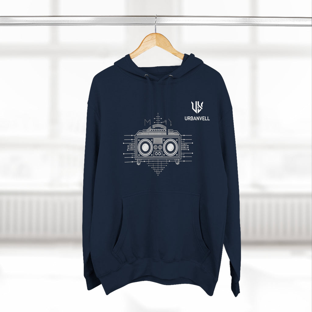 Boombox Graphic Hoodie — URBANVELL Minimalist Retro Cassette Stereo Sweatshirt