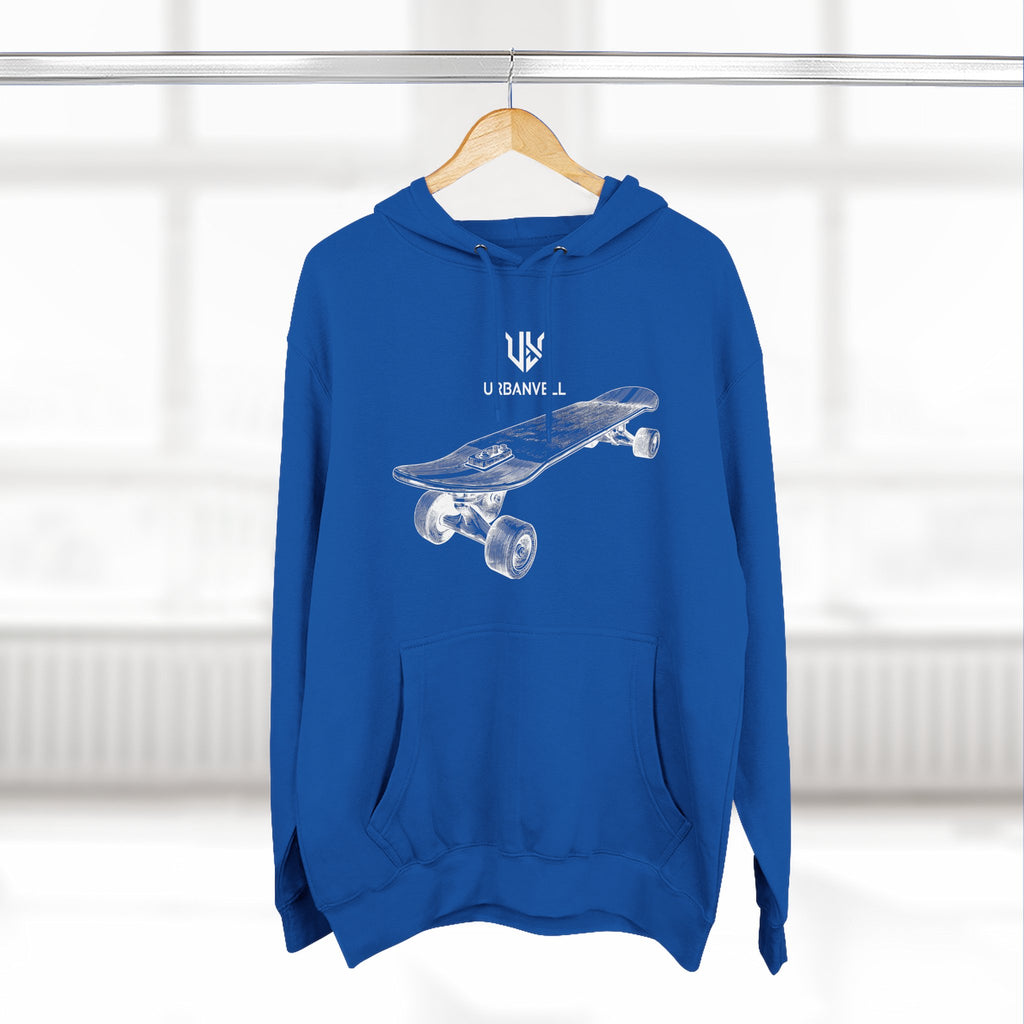 Skateboard Sketch Hoodie — URBANVELL Minimalist Hand-Drawn Skate Deck Pullover