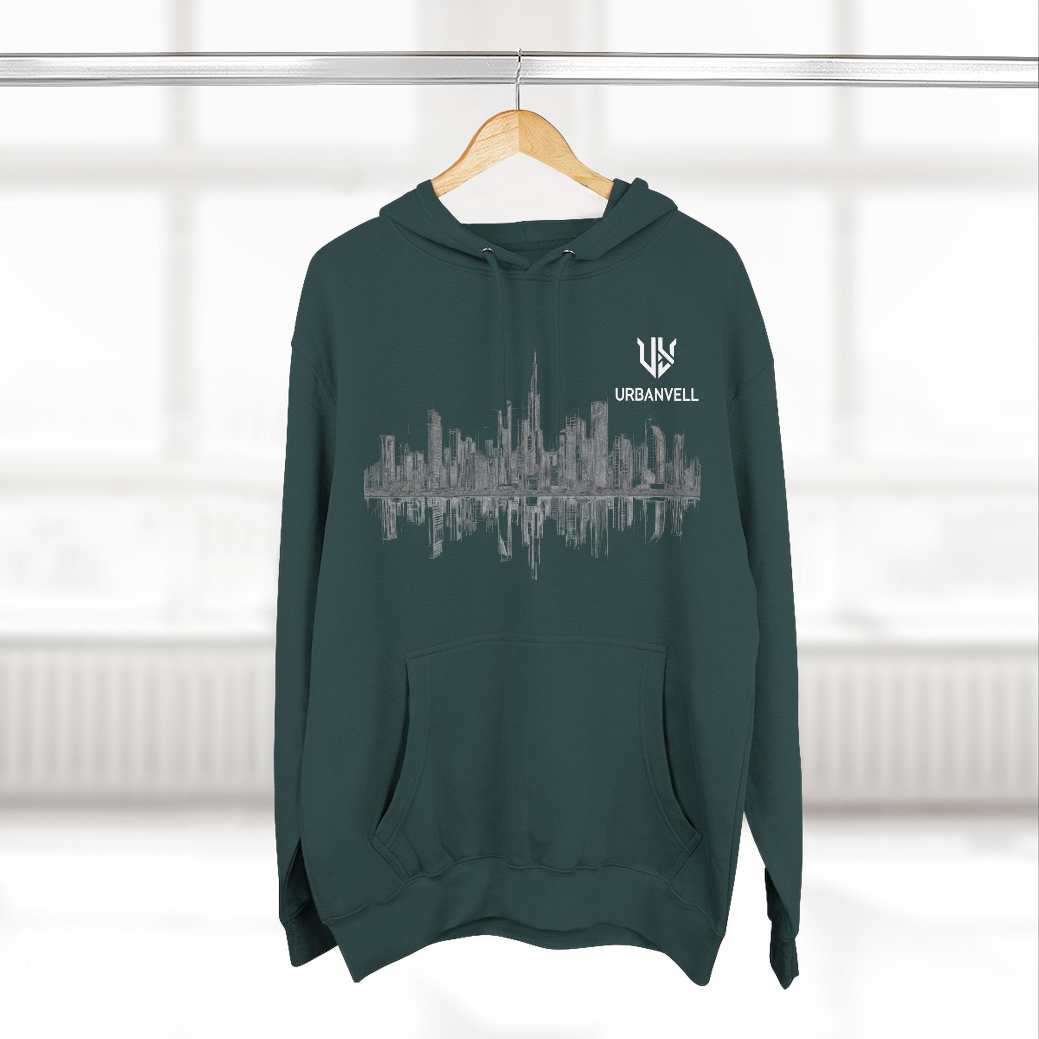 City Skyline Hoodie — URBANVELL Minimal Urban Sketch Fleece Pullover