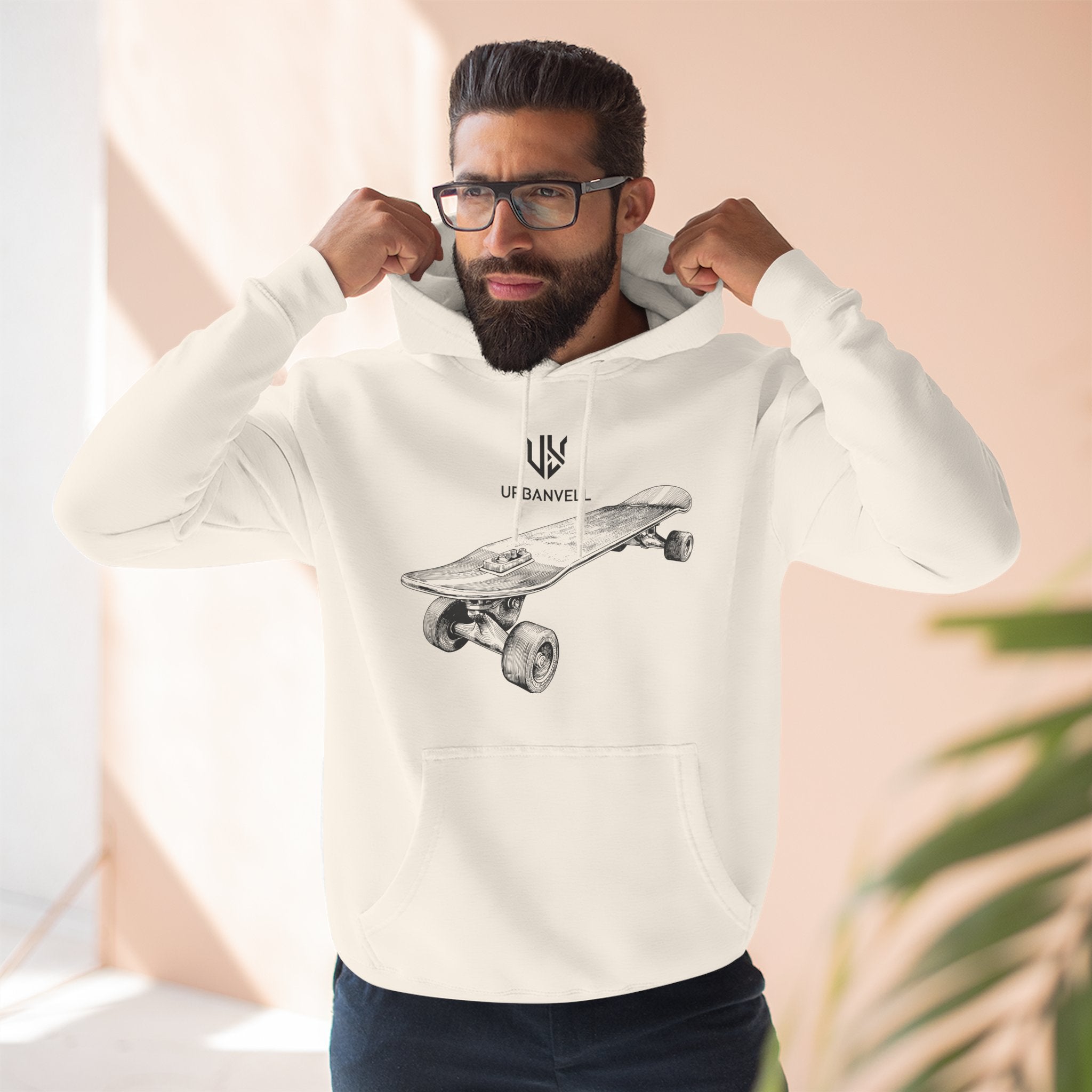 Skateboard Sketch Hoodie — URBANVELL Minimalist Hand-Drawn Skate Deck Pullover