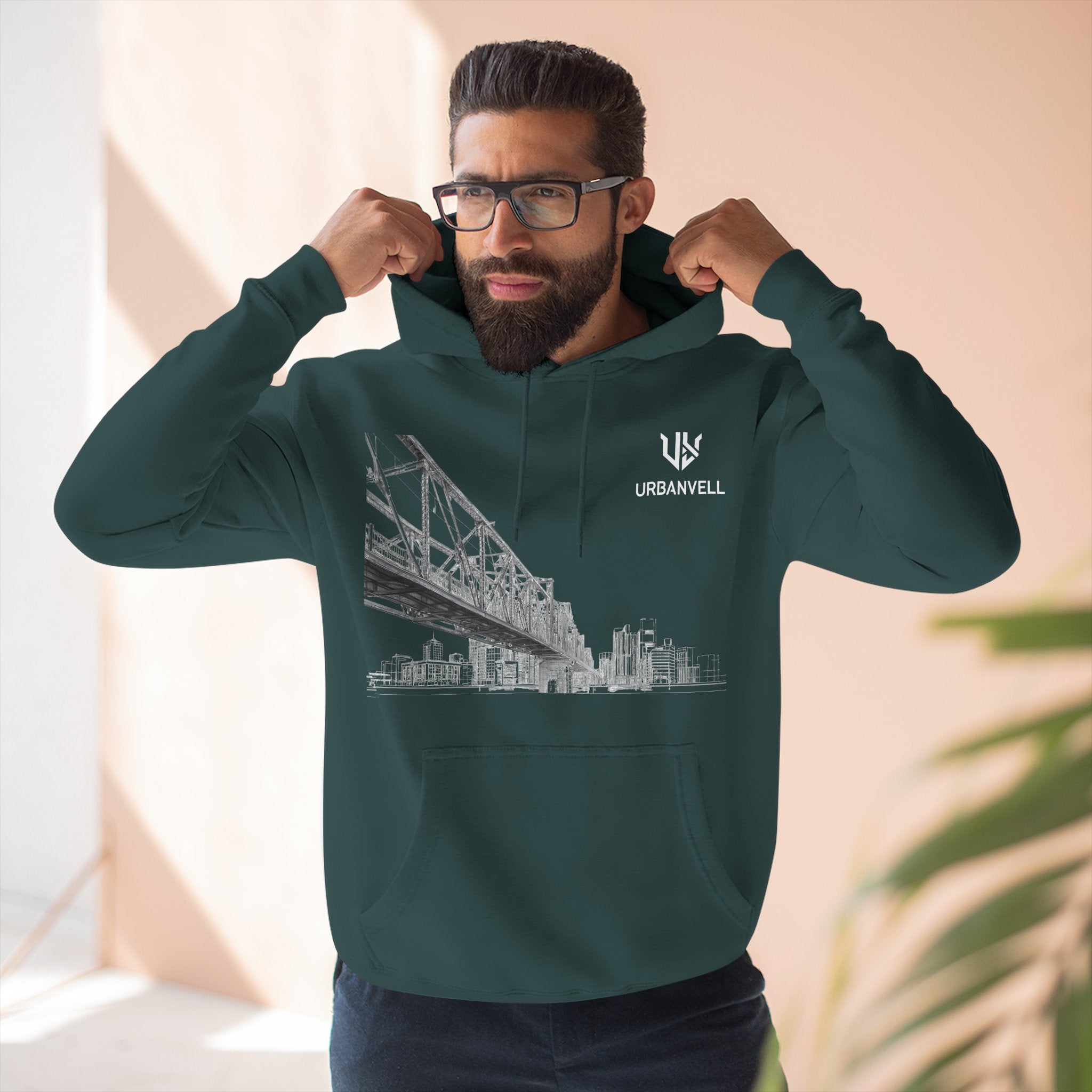 Railway Bridge Skyline Hoodie — URBANVELL Architectural Graphic Pullover