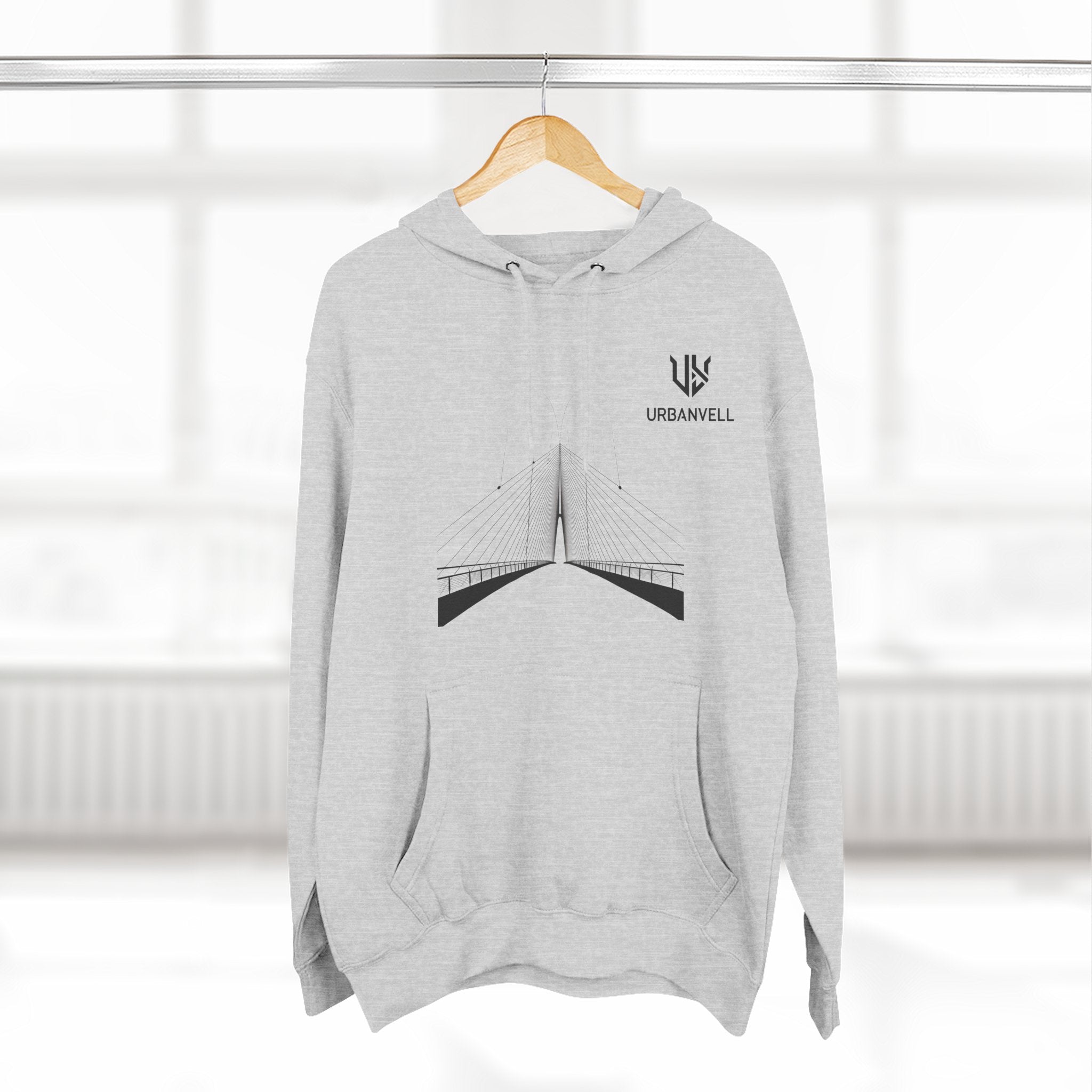 Minimalist Bridge Graphic Hoodie — URBANVELL Three-Panel Fleece Hoodie