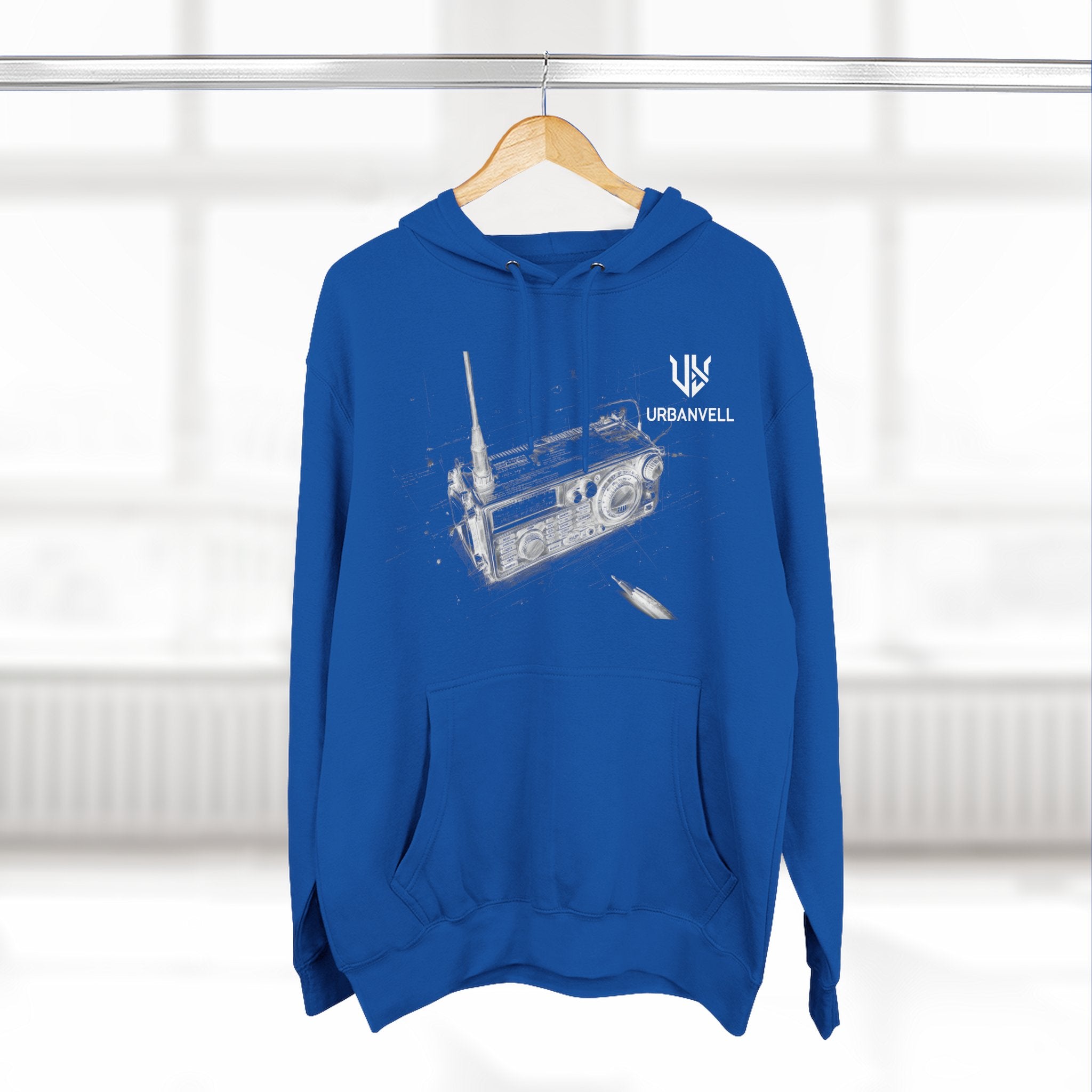 Walkie-Talkie Radio Sketch Hoodie — URBANVELL Minimal Urban Radio Graphic Fleece Pullover