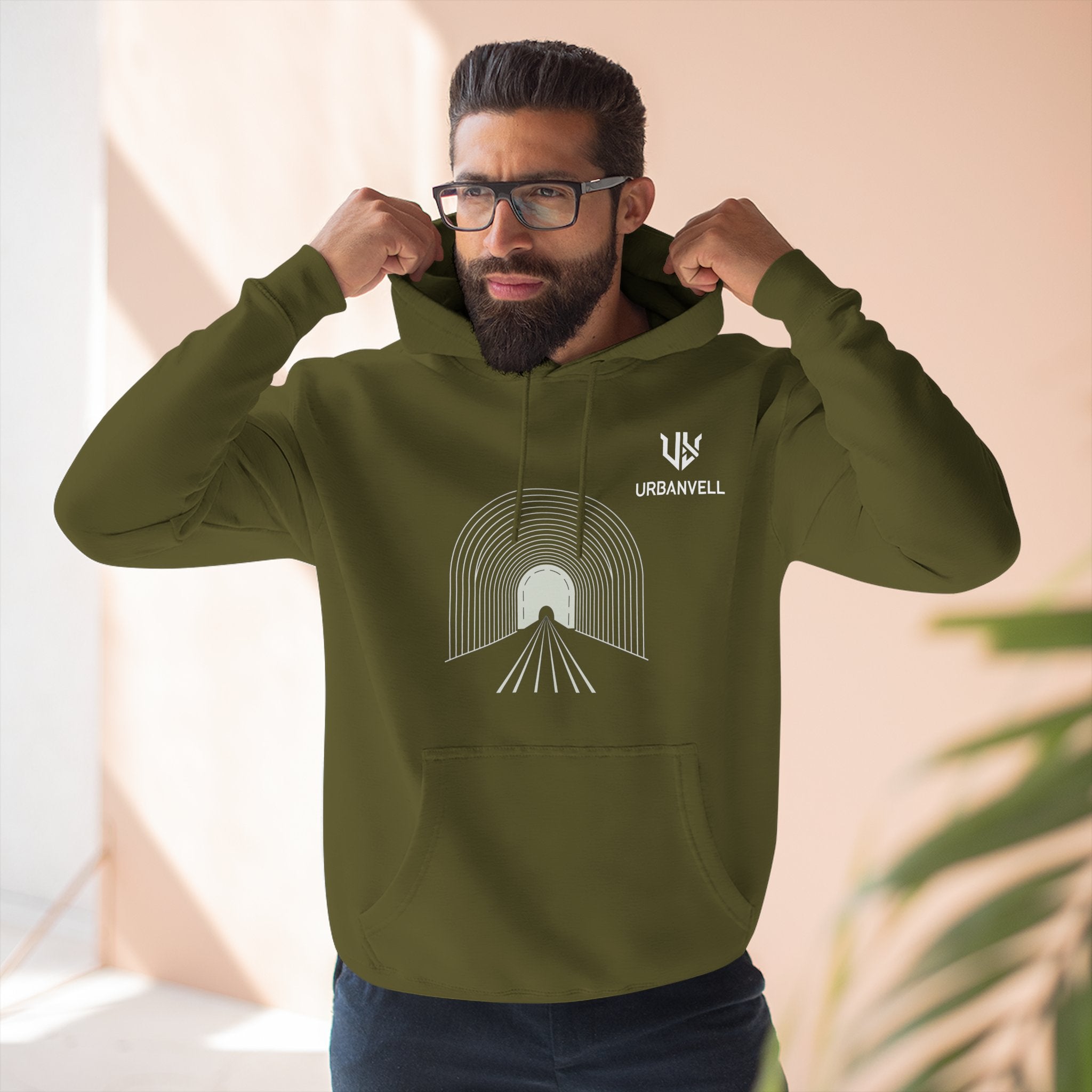 Minimalist Arch Tunnel Hoodie — URBANVELL Logo Fleece Pullover