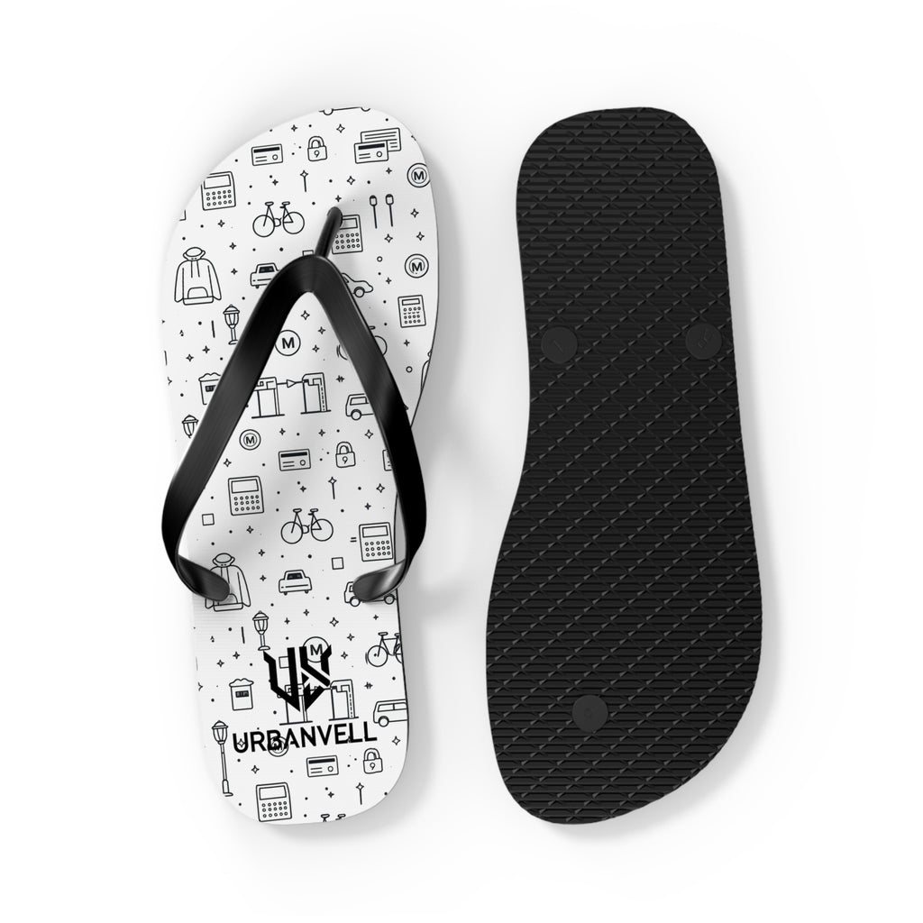 Urban Pattern Flip Flops — Monochrome City Icons Beach Sandals