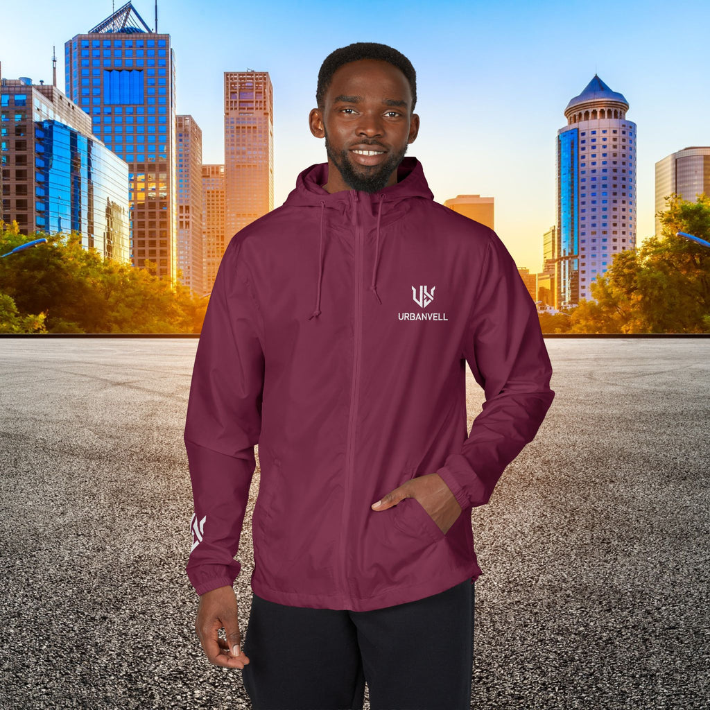 White Camo Windbreaker Jacket with URBANVELL Logo — Lightweight Full-Zip Hooded Jacket