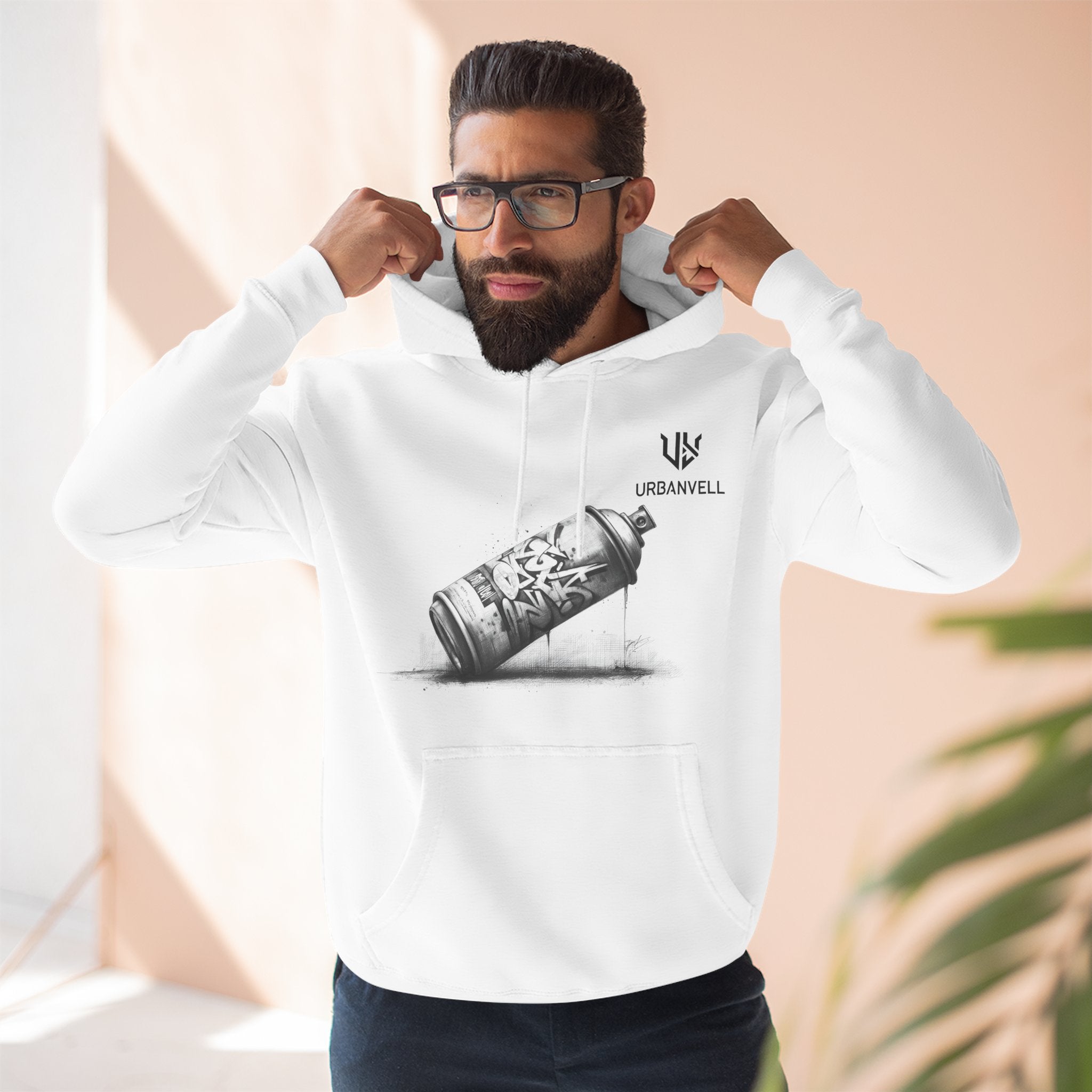 Graffiti Spray Can Sketch Hoodie — URBANVELL Urban Art Streetwear Fleece Pullover