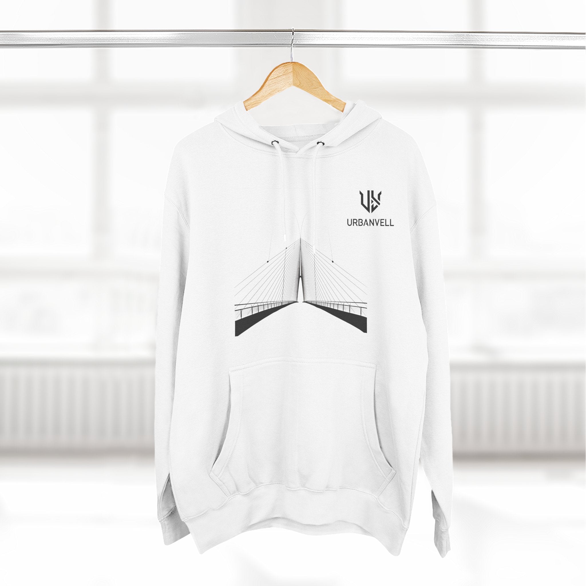 Minimalist Bridge Graphic Hoodie — URBANVELL Three-Panel Fleece Hoodie