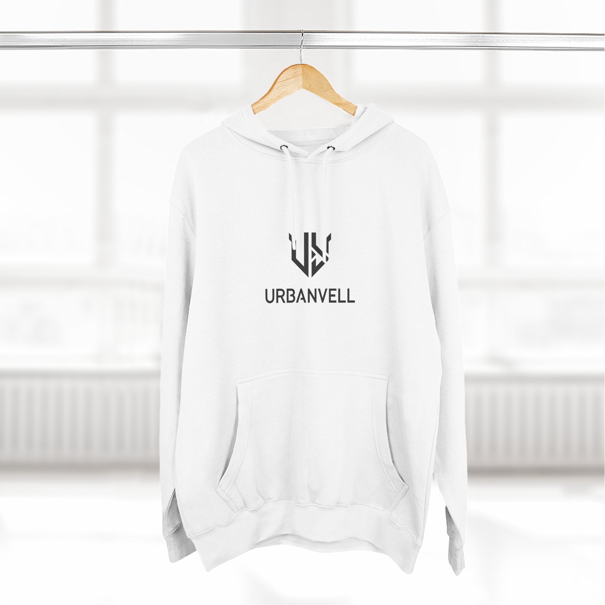 URBANVELL Centered Minimal Logo Hoodie — Classic Fleece Pullover
