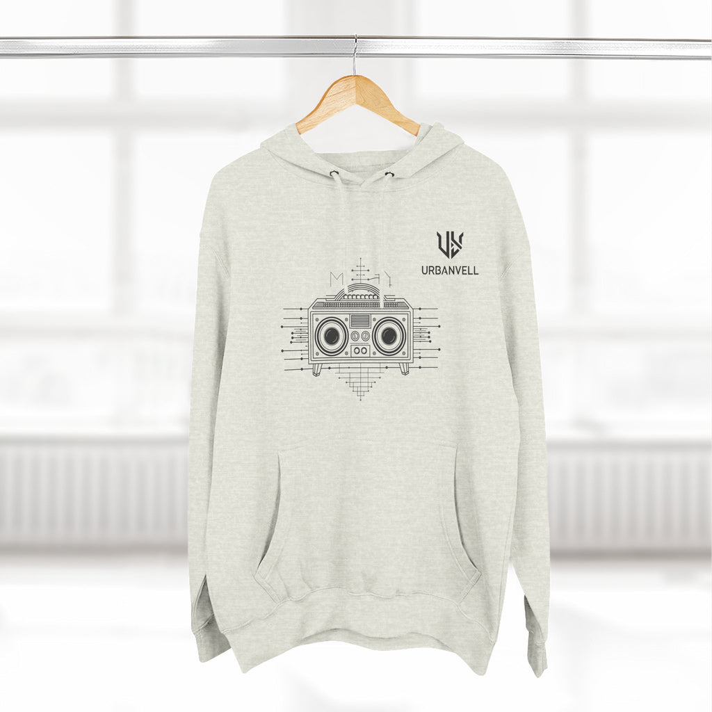 Boombox Graphic Hoodie — URBANVELL Minimalist Retro Cassette Stereo Sweatshirt